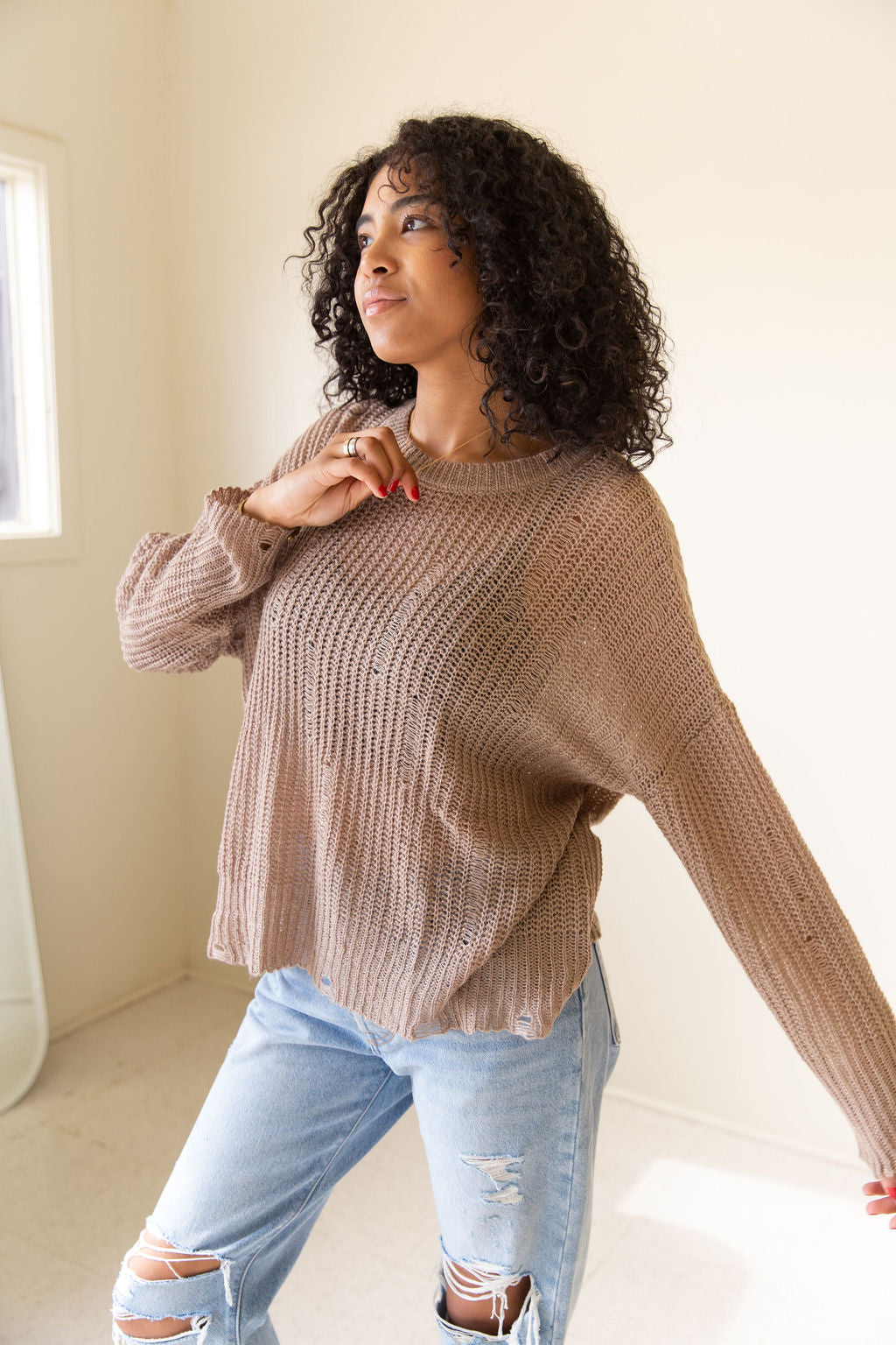 Always Smiling Distress Knit Sweater by For Good