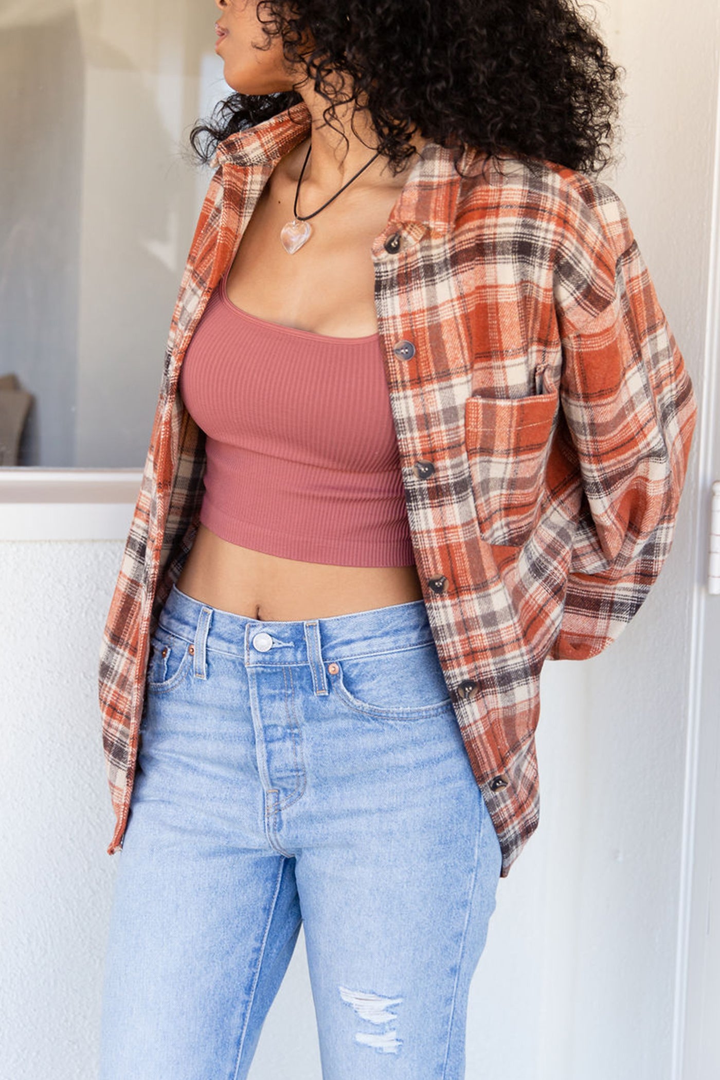 Leaving Now Flannel Shacket by For Good