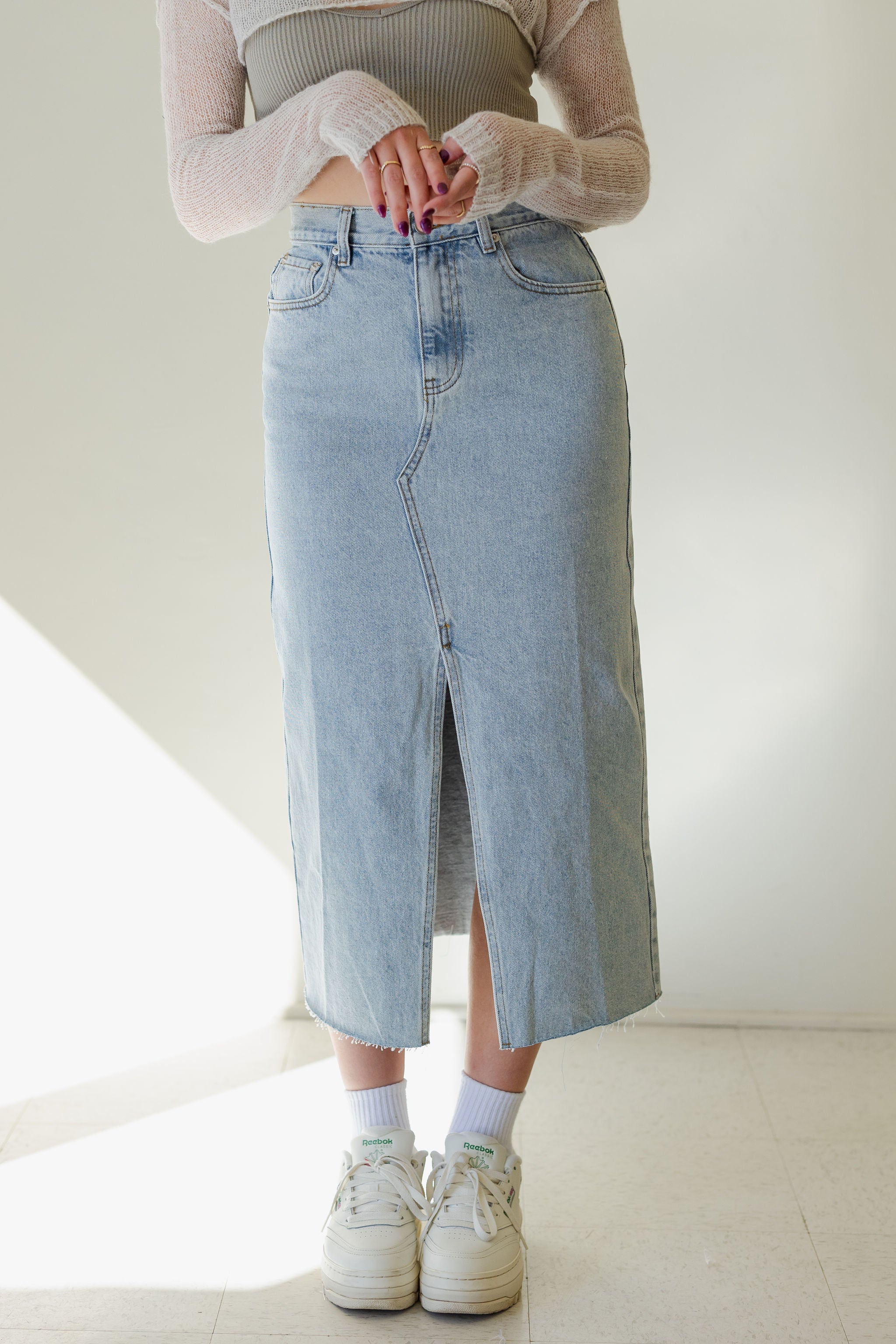 Taking Chances Denim Midi Skirt