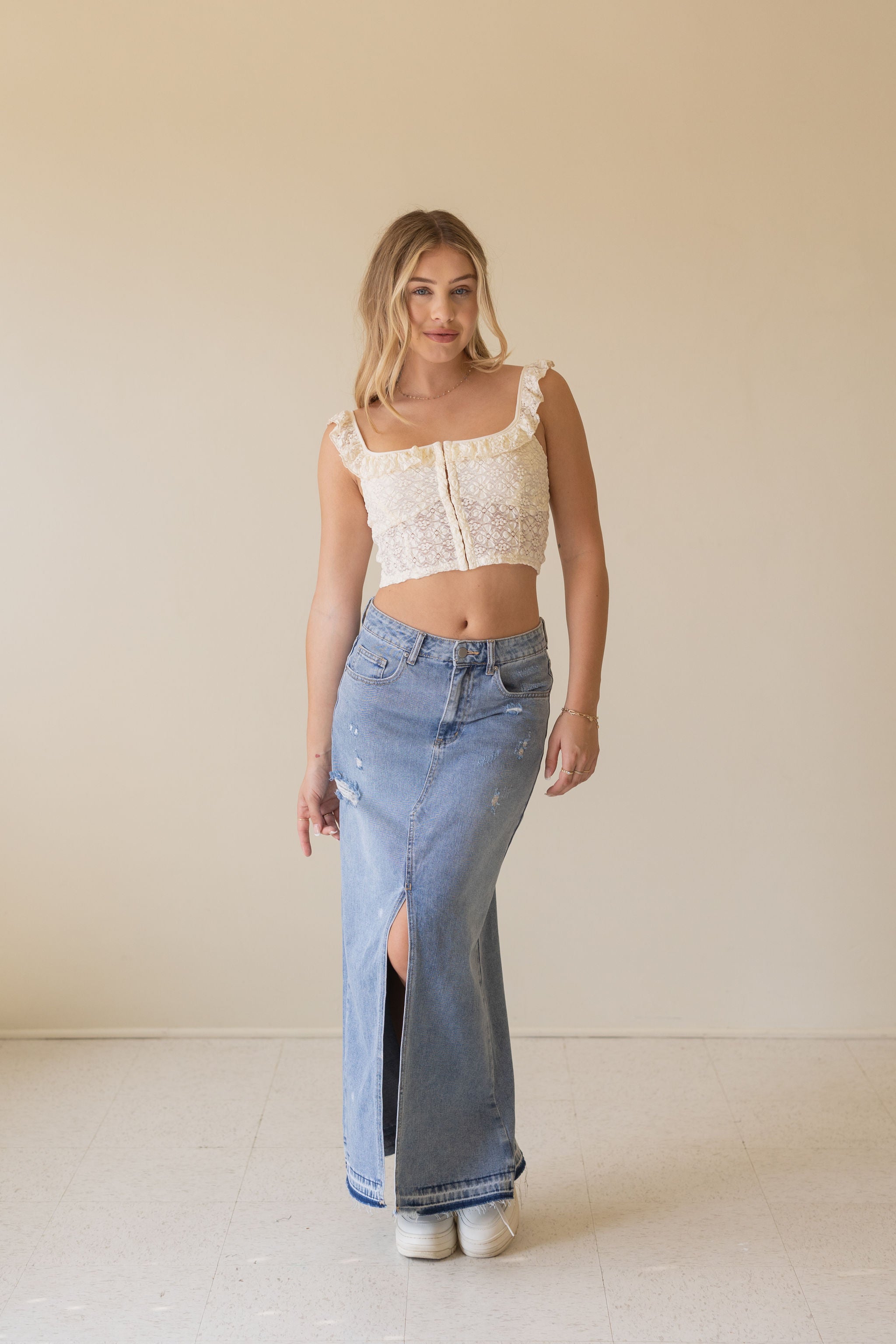 Come On Denim Maxi Skirt by For Good