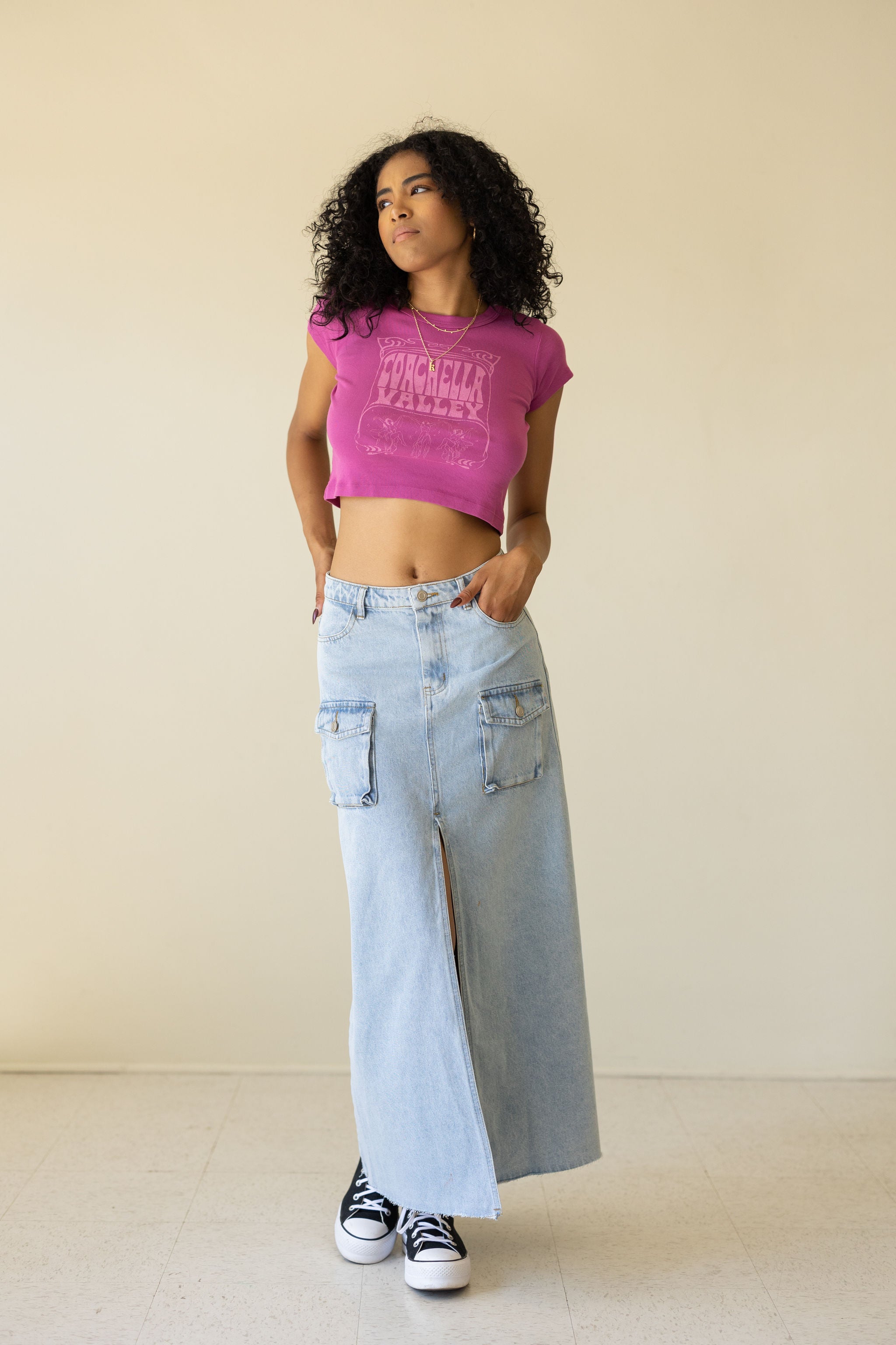 Light Wash Denim Maxi Skirt