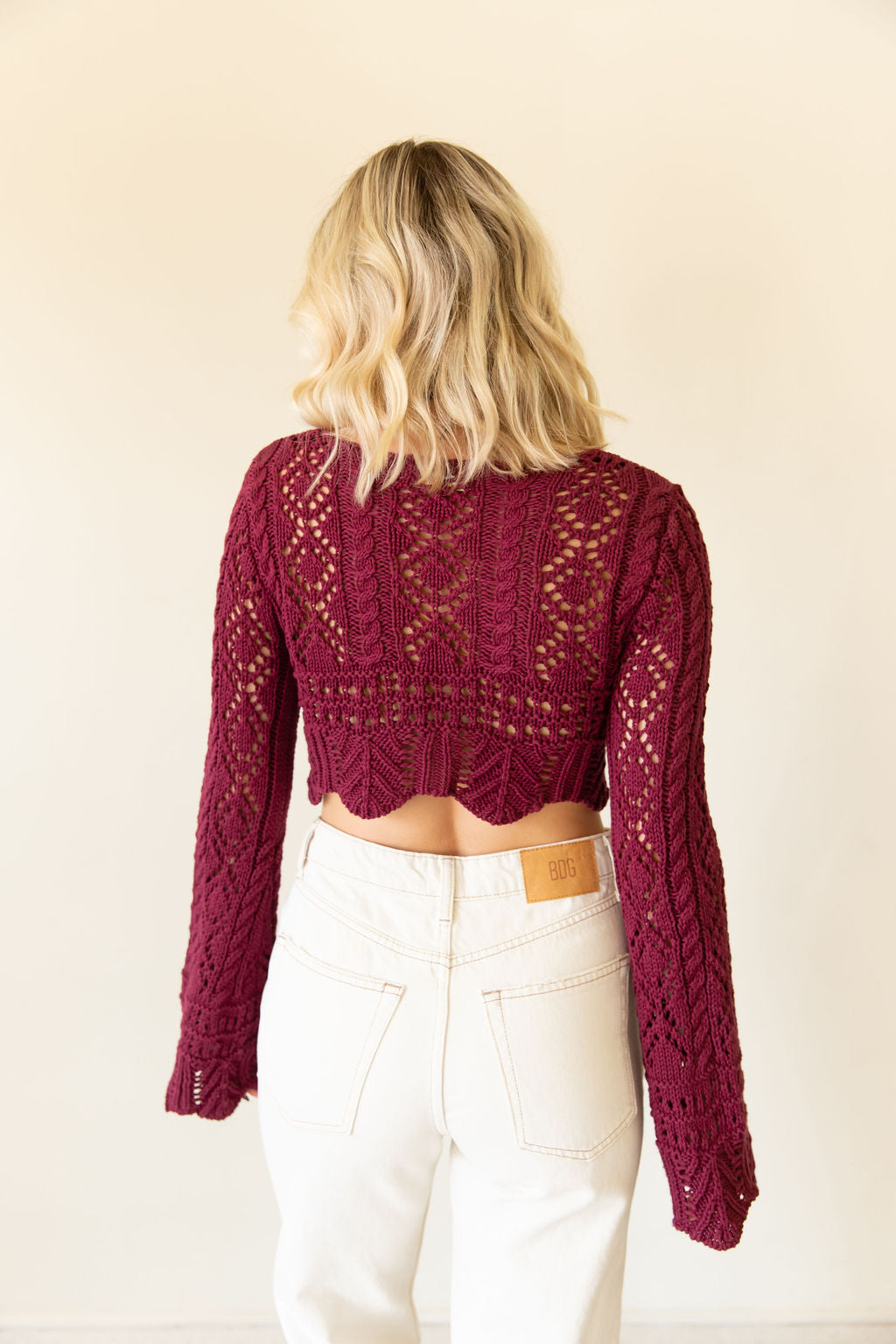 Wine Split Front Crochet Top