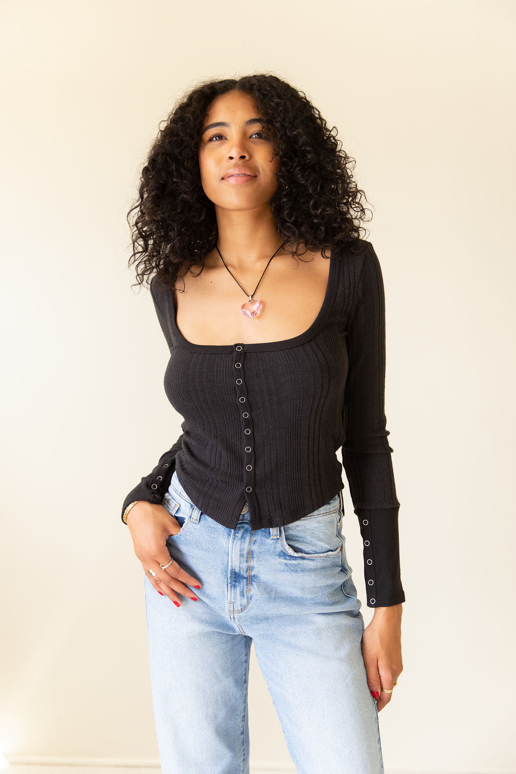 Ribber Popper Long Sleeve Top by BDG