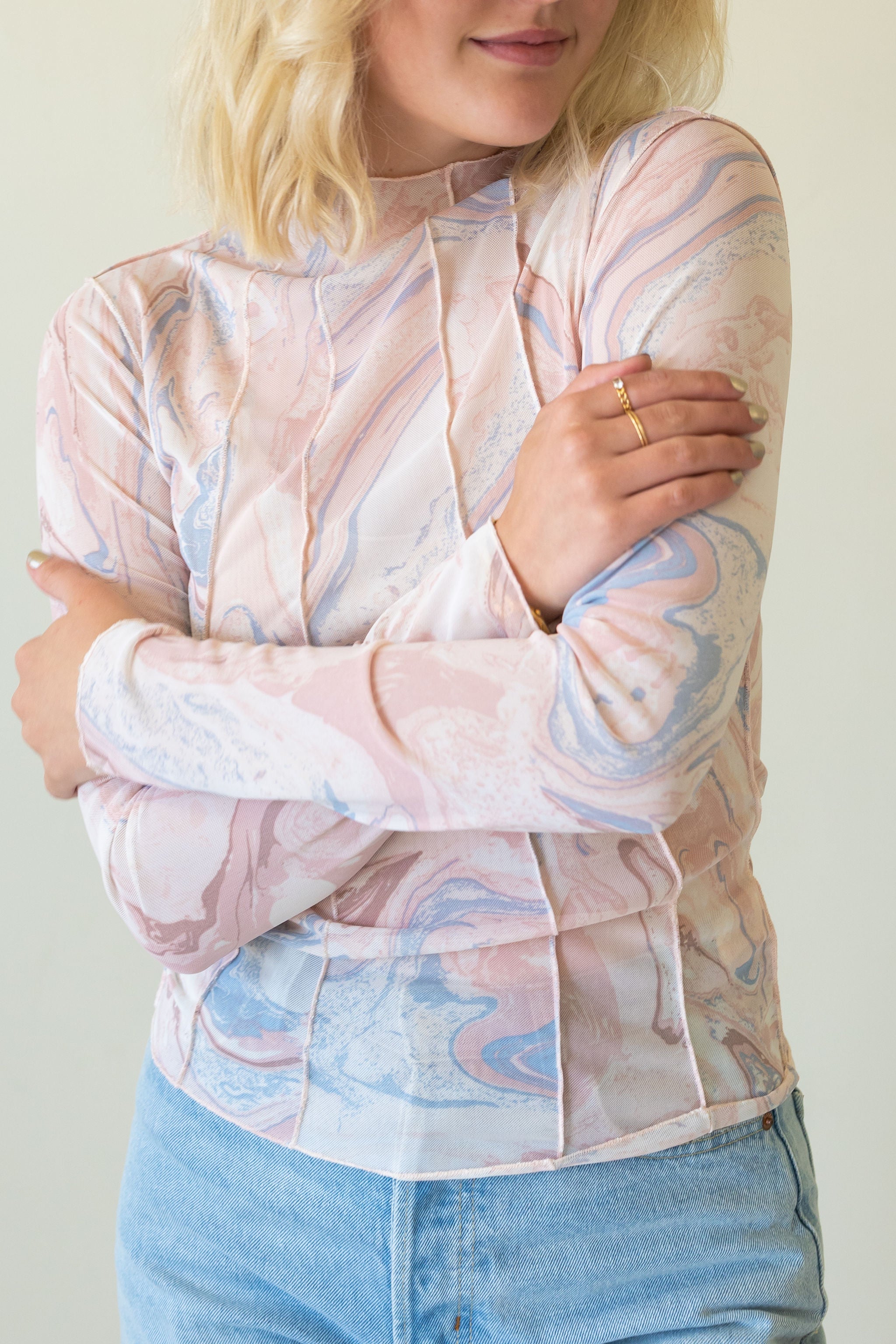 Uniquely You Marbled Mesh Long Sleeve Top