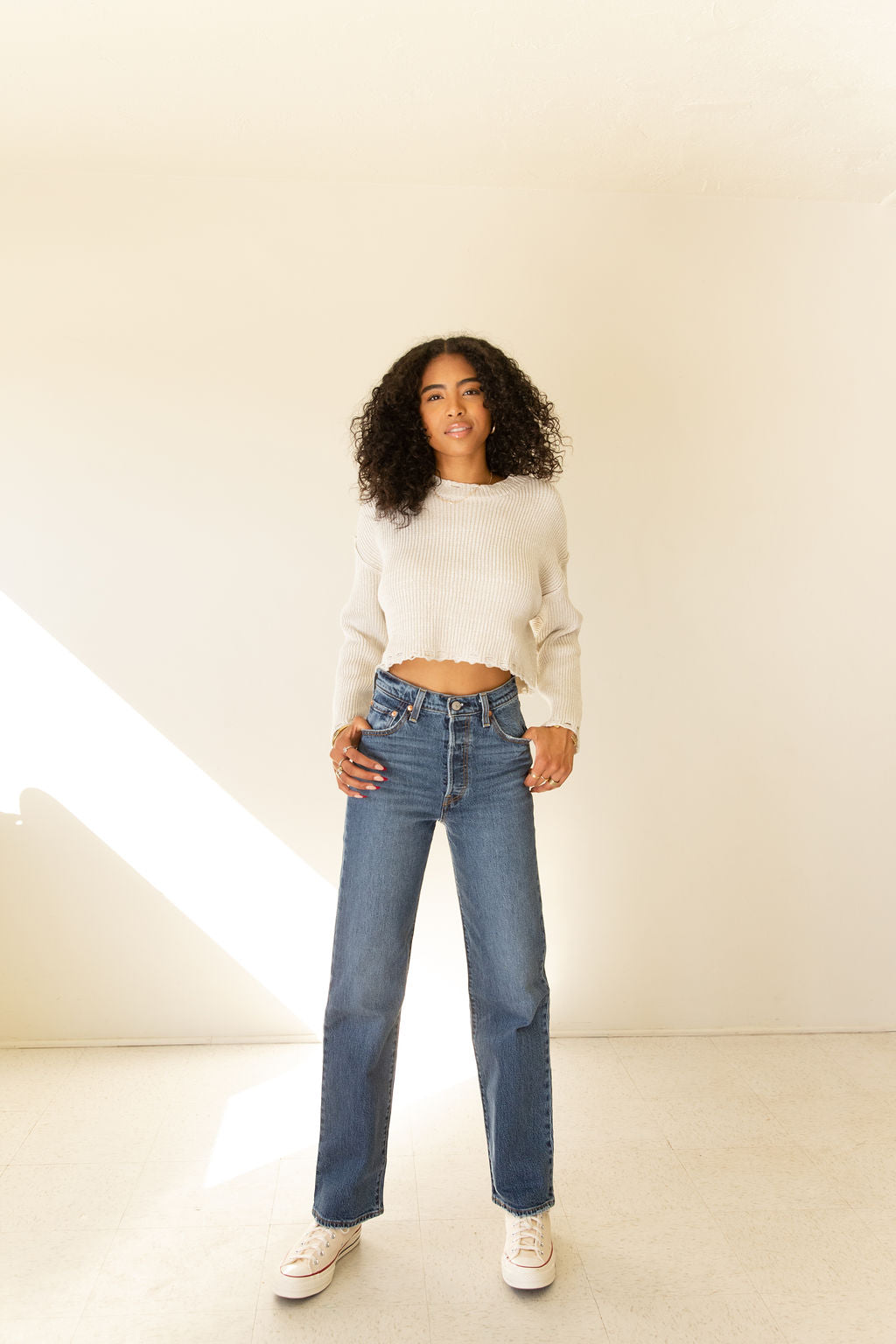 Look Over Distress Crop Sweater