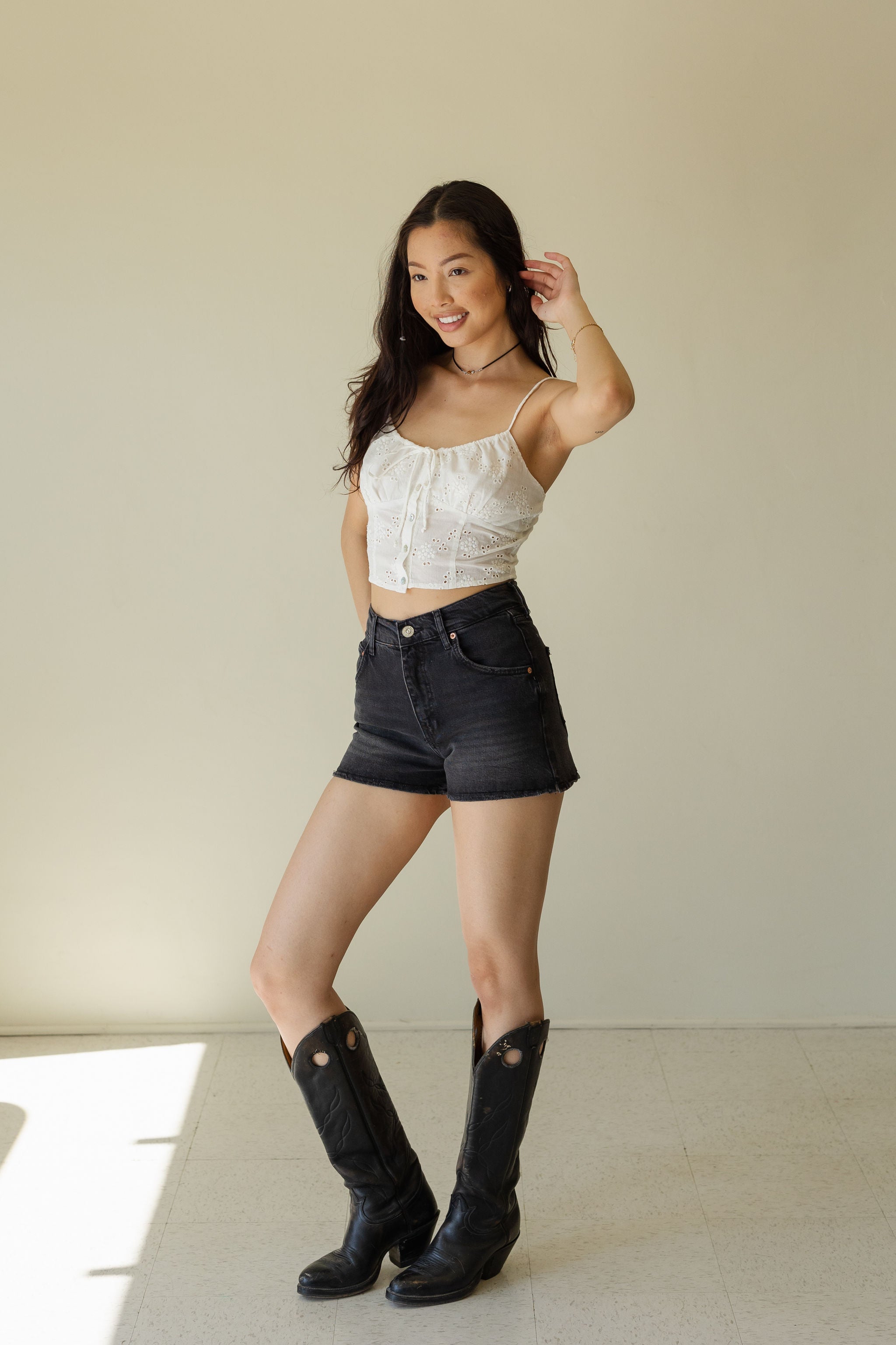 White Eyelet Cami Crop Top