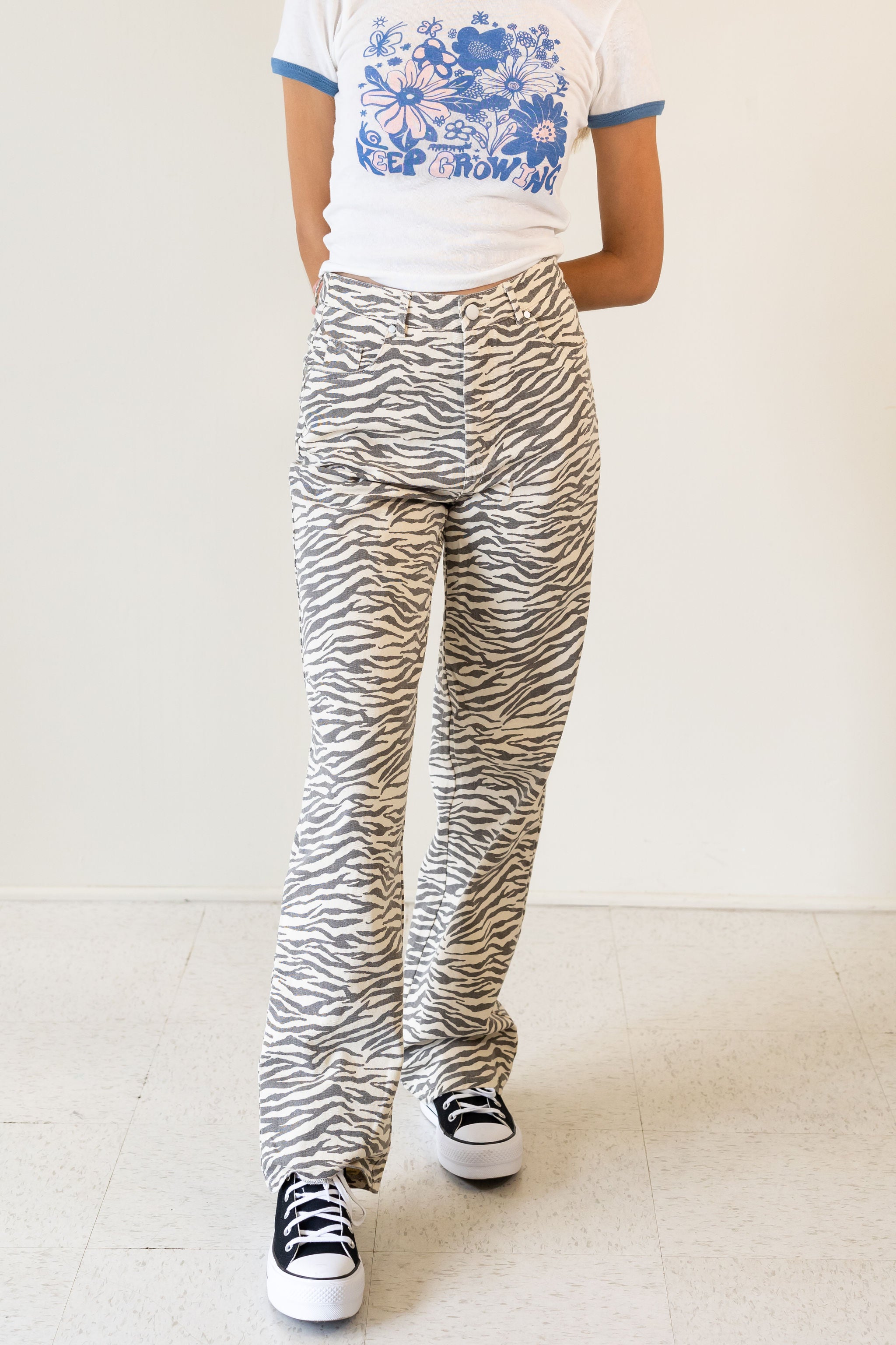 Getting By Zebra Striped Pants