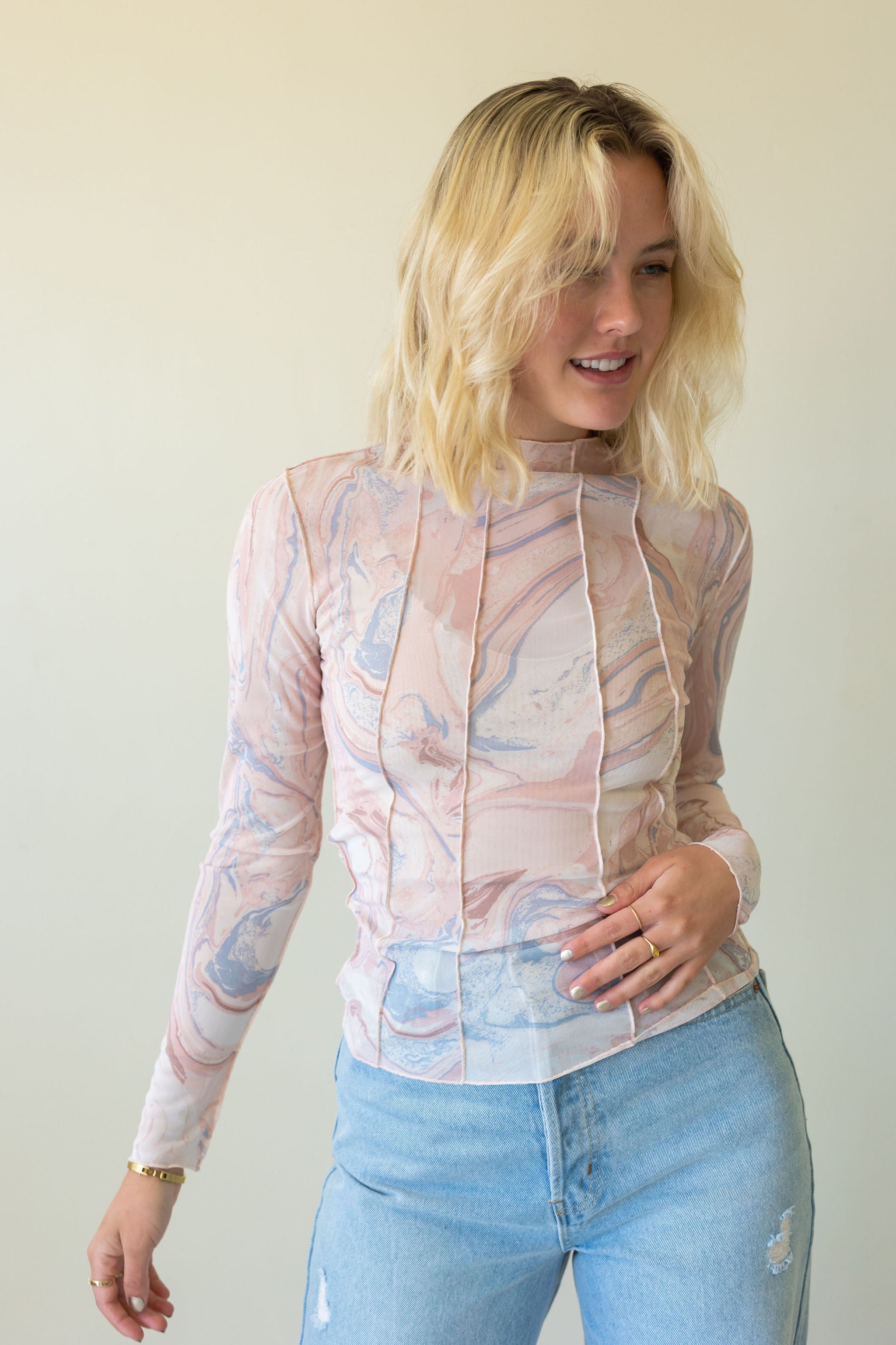 Uniquely You Marbled Mesh Long Sleeve Top