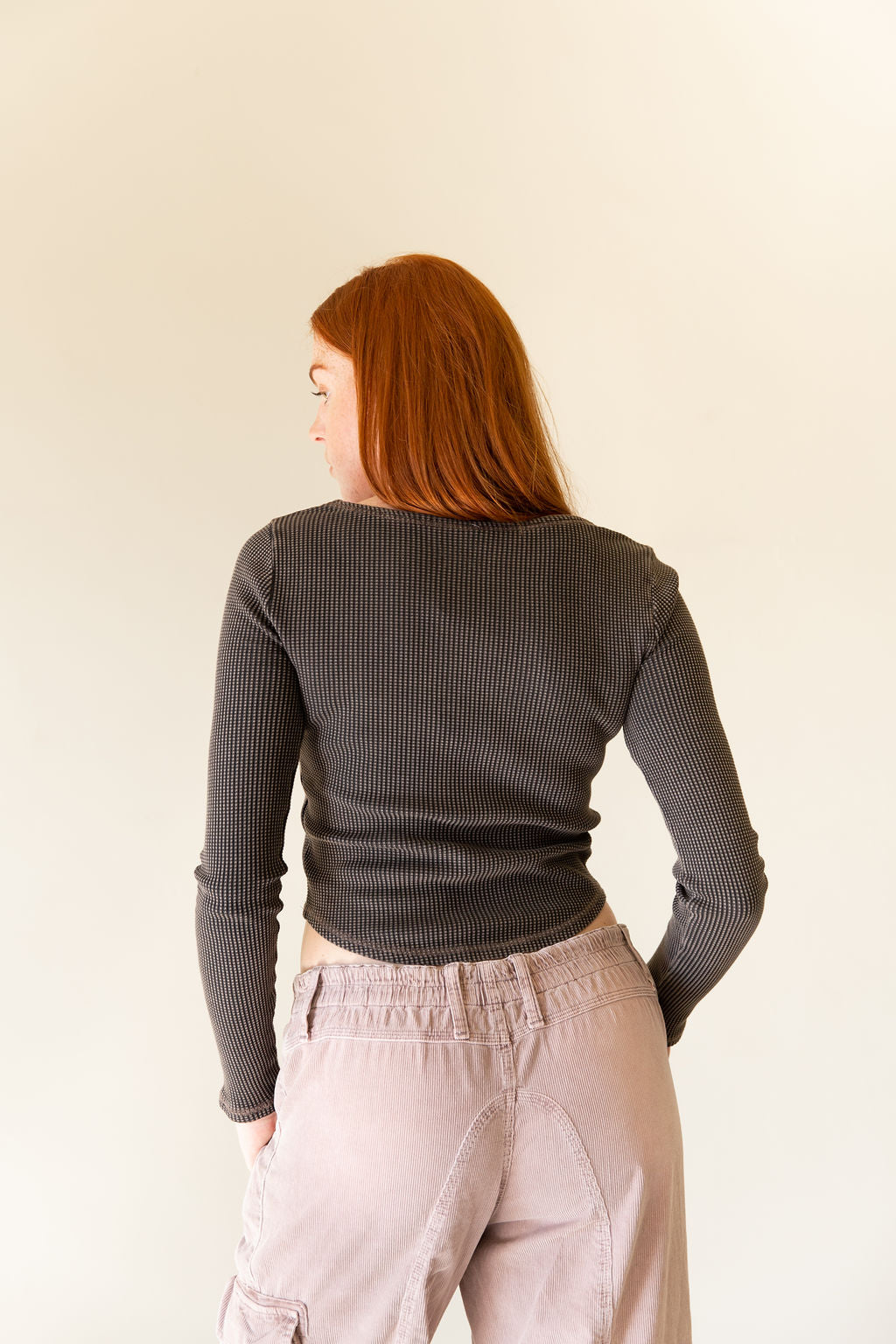 Black Waffle Notch Henley Top