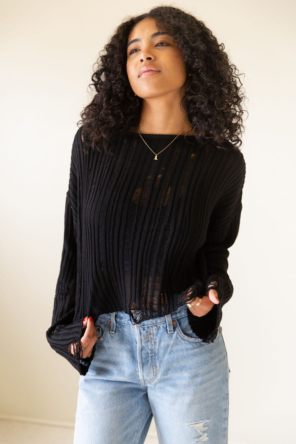 Midnight Rain Distress Knit Sweater