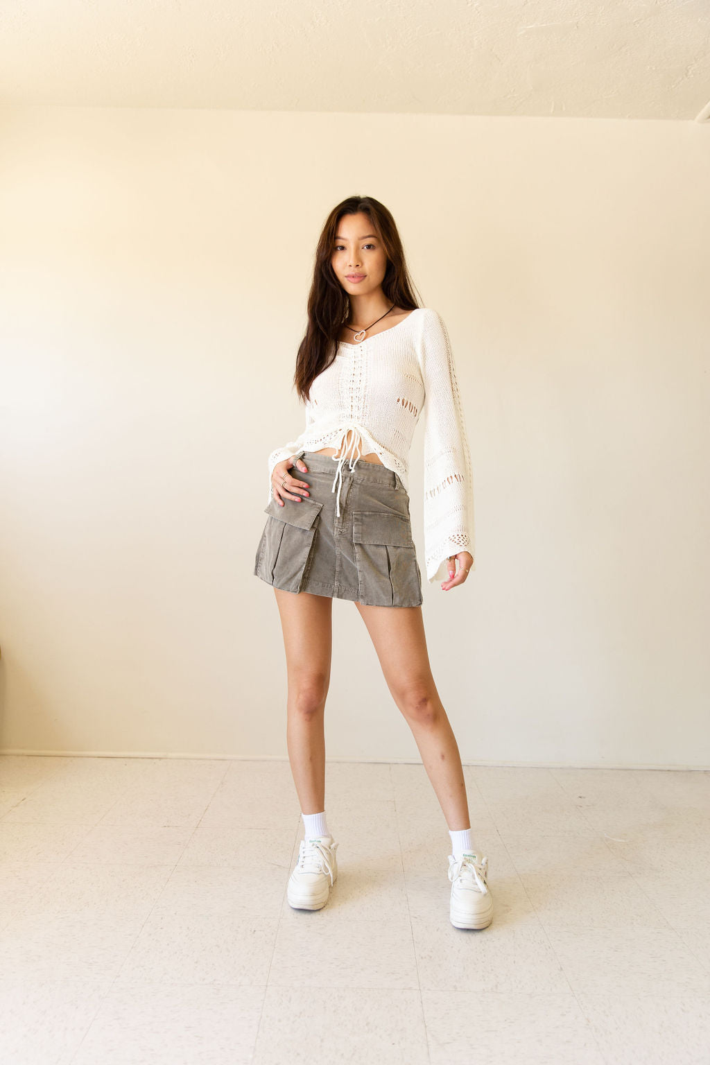 Grey Corduroy Cargo Skirt