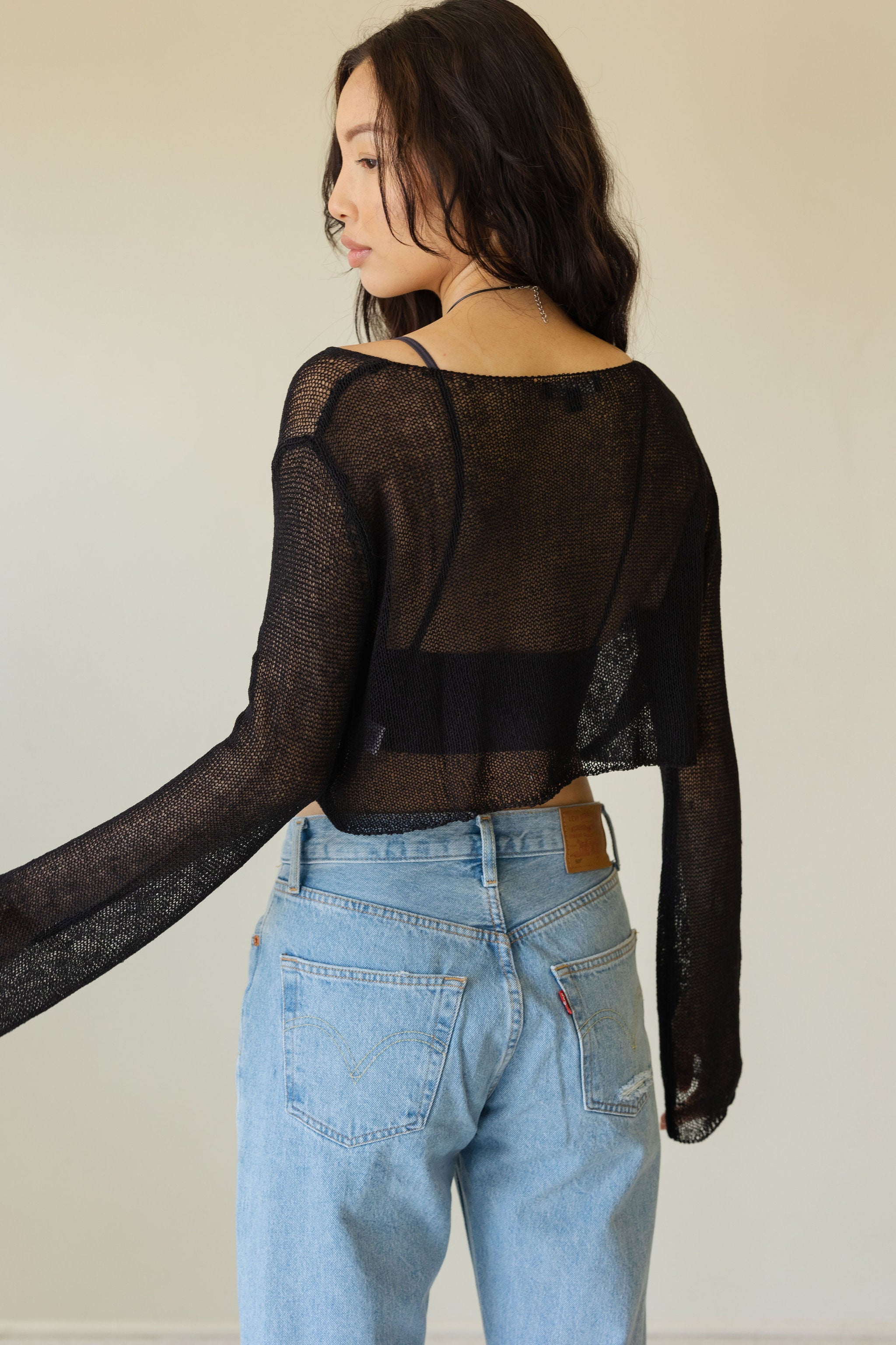 Don't Play Mesh Knit Crop Sweater