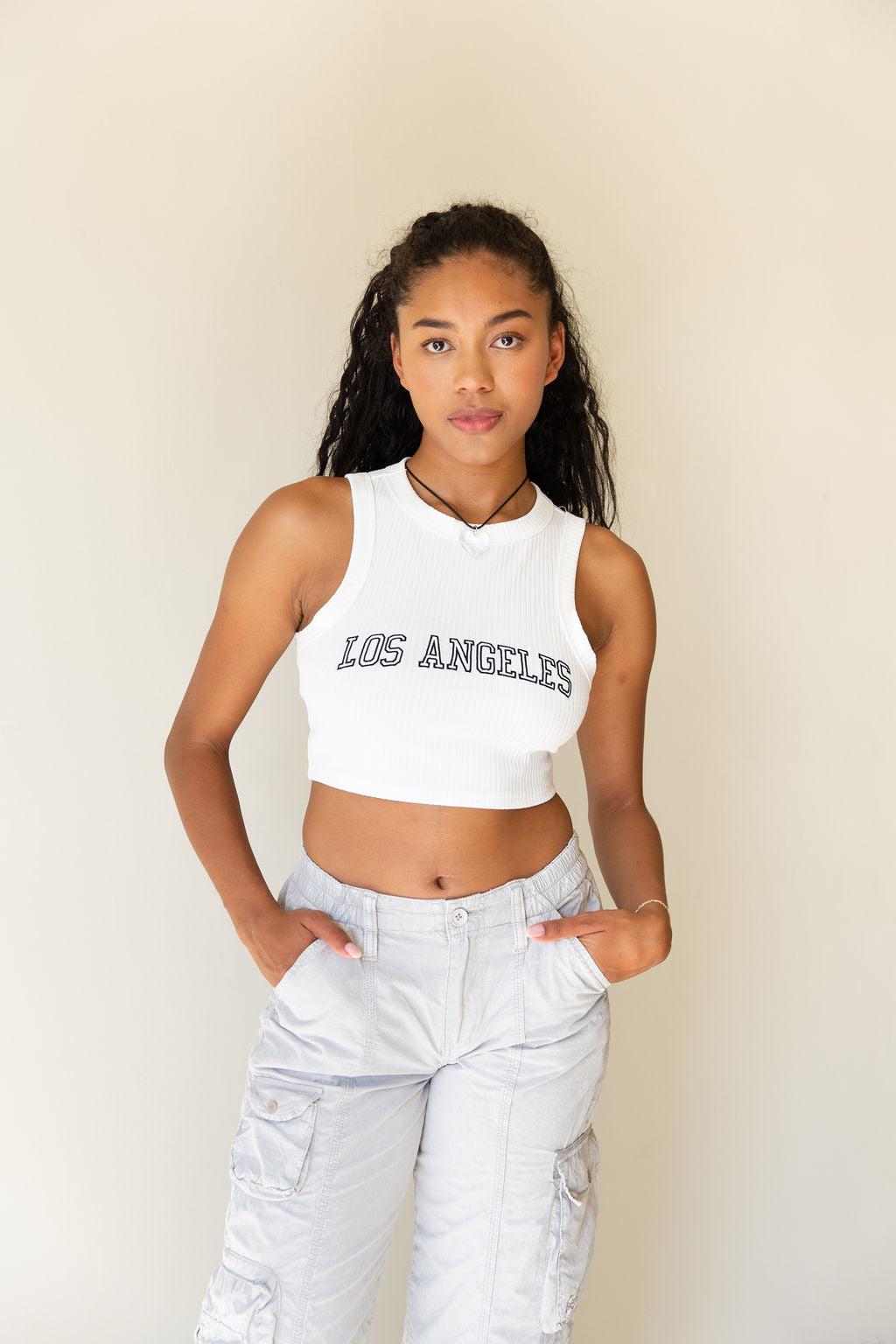 Los Angeles Sleeveless Knit Crop Top