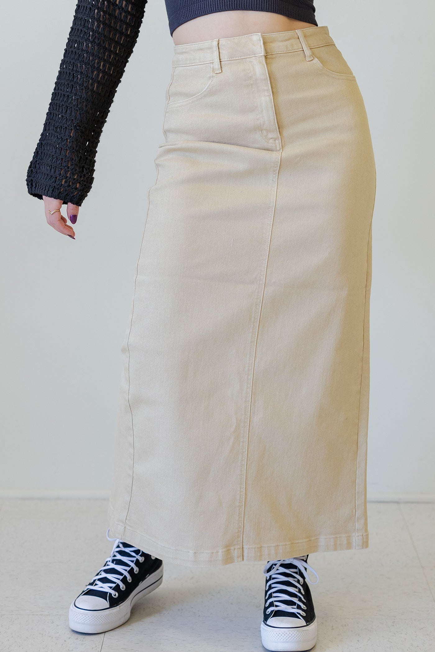 Nectar Premium Denim: The Olivine High Rise Maxi Skirt
