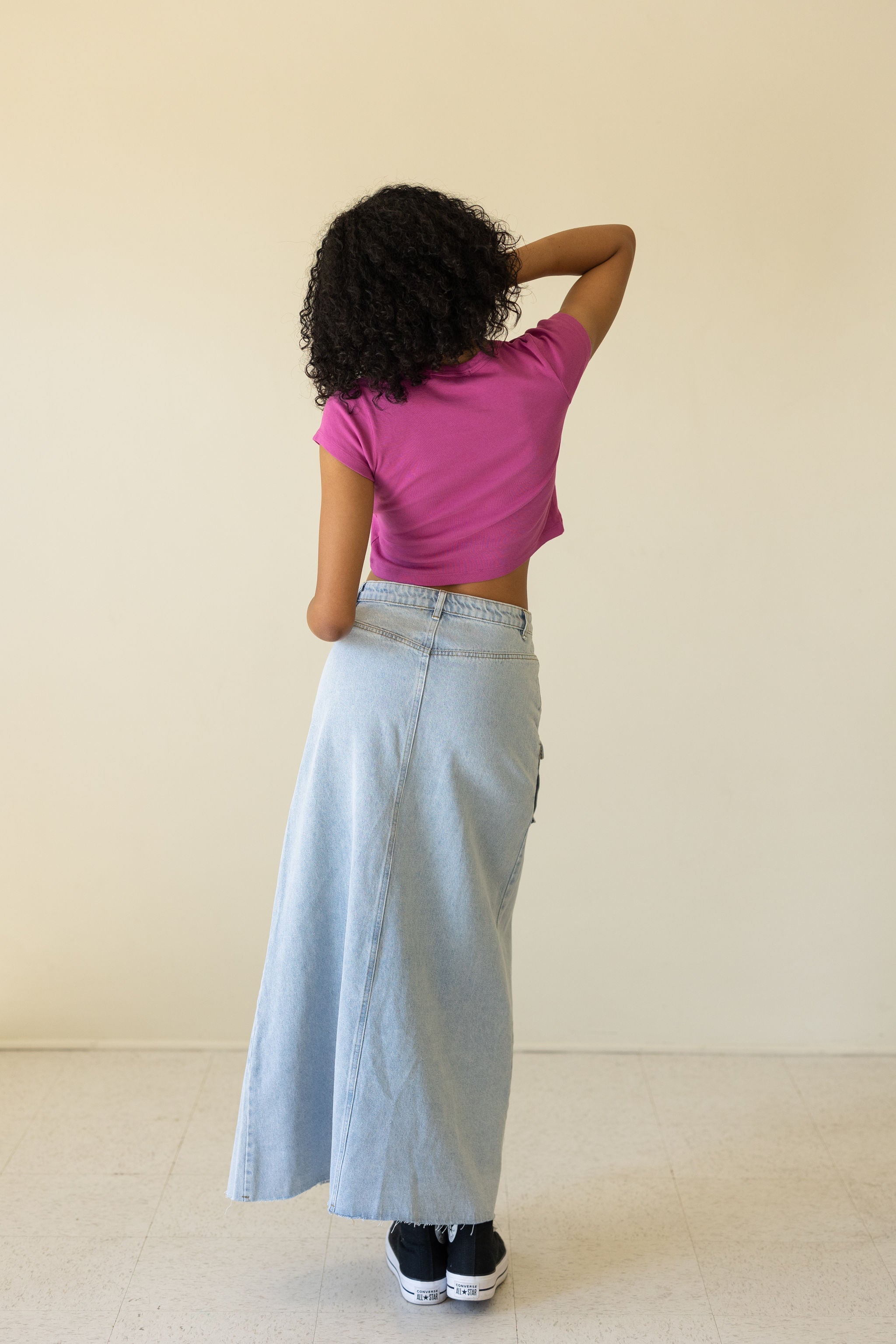 Light Wash Denim Maxi Skirt