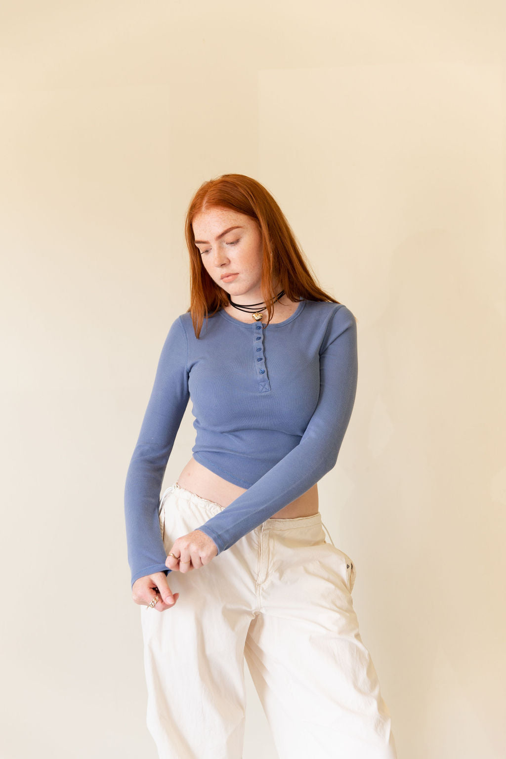Blue Henley Long Sleeve Tee