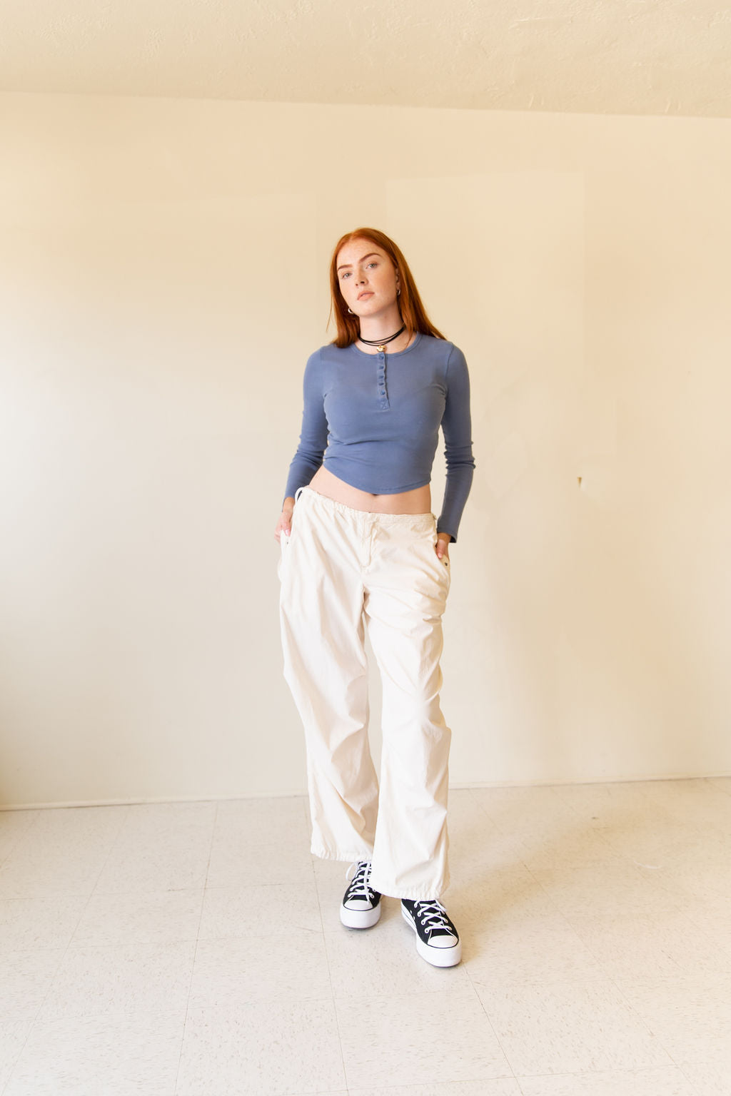 Blue Henley Long Sleeve Tee