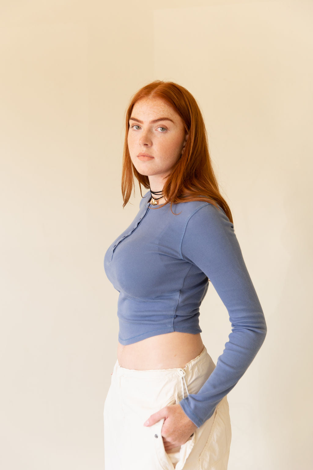 Blue Henley Long Sleeve Tee