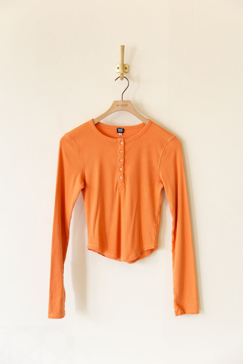 Orange Henley Long Sleeve Tee