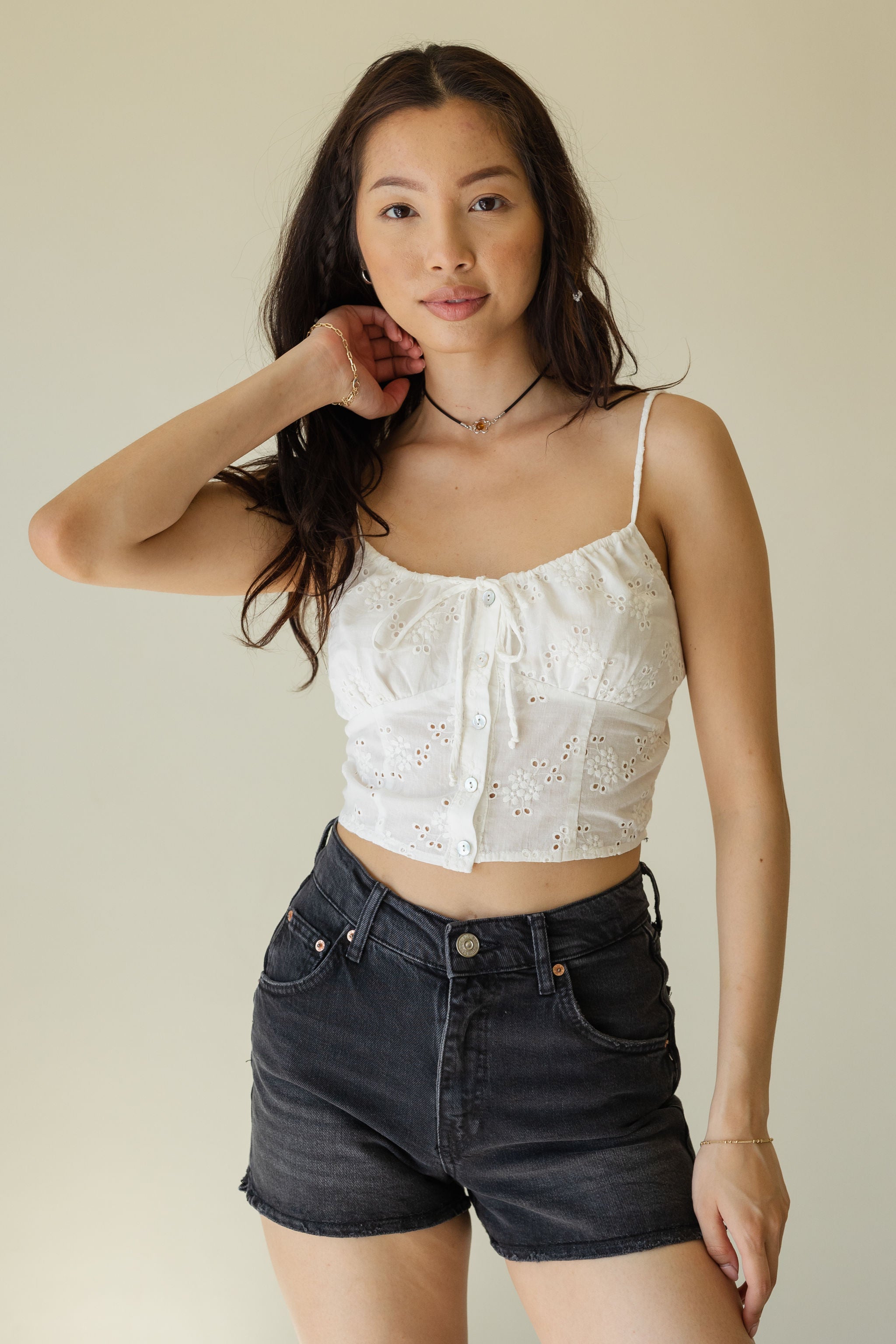 White Eyelet Cami Crop Top