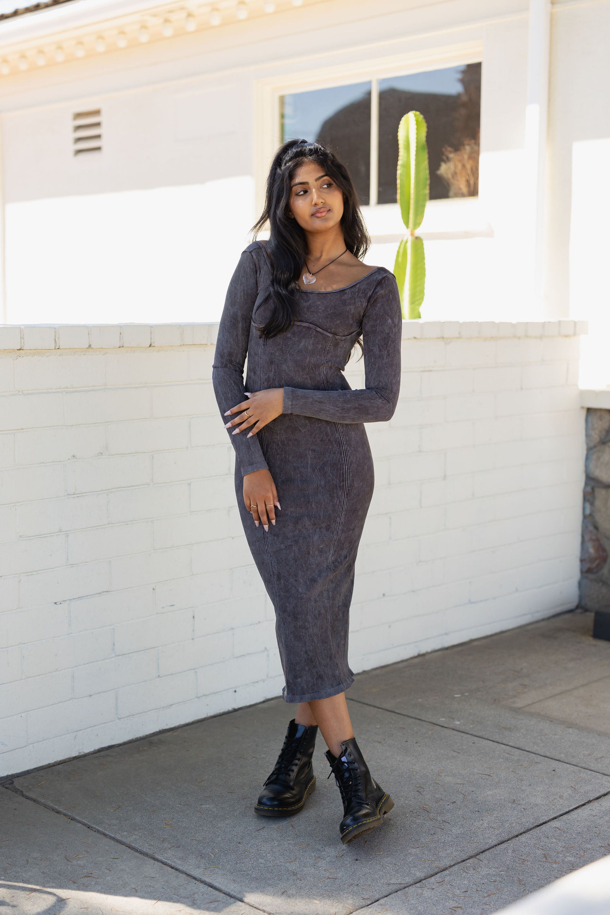 Grey Seamless Acid Midi Dress