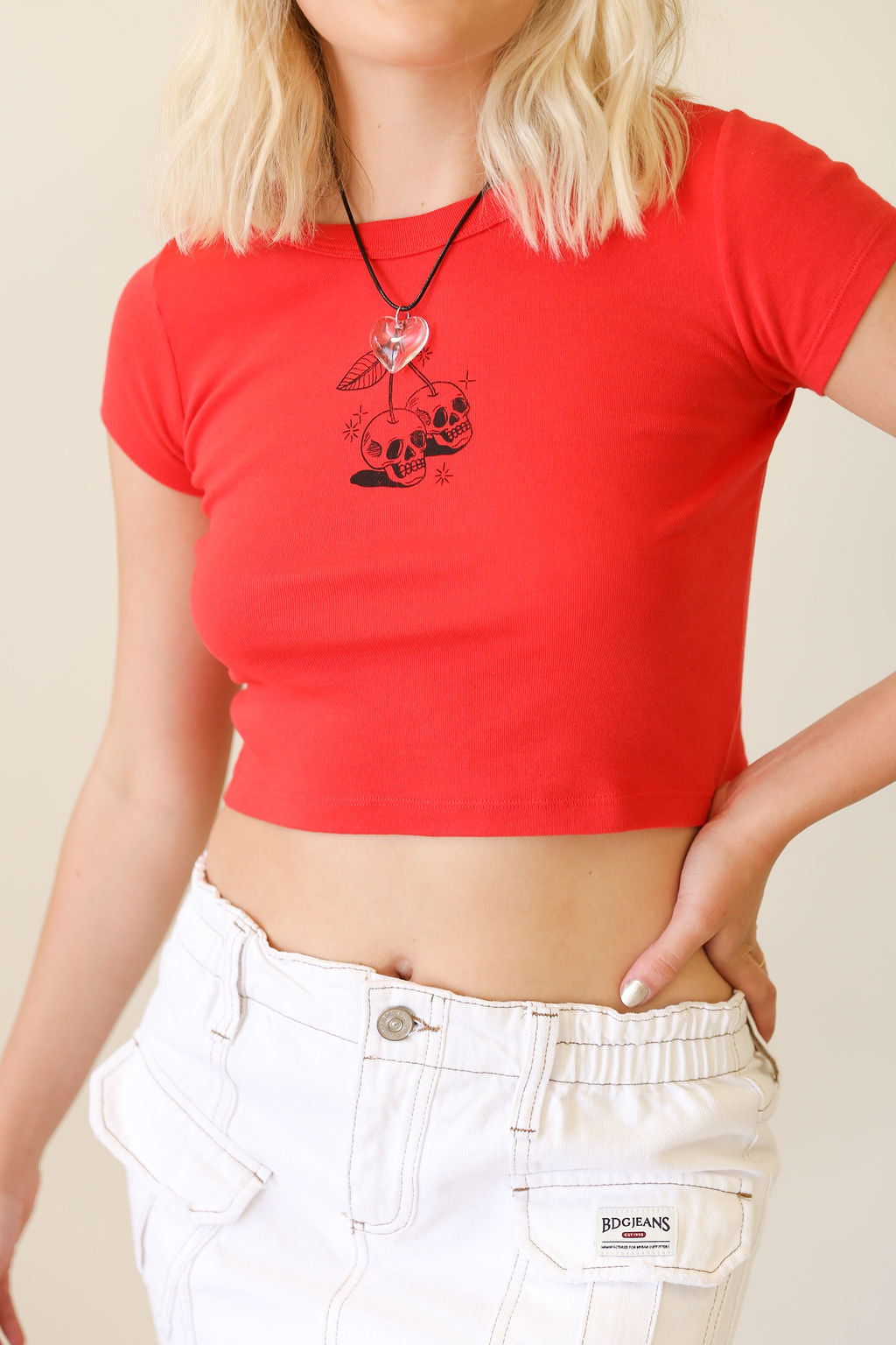 Cherry Skulls Graphic Baby Crop Tee