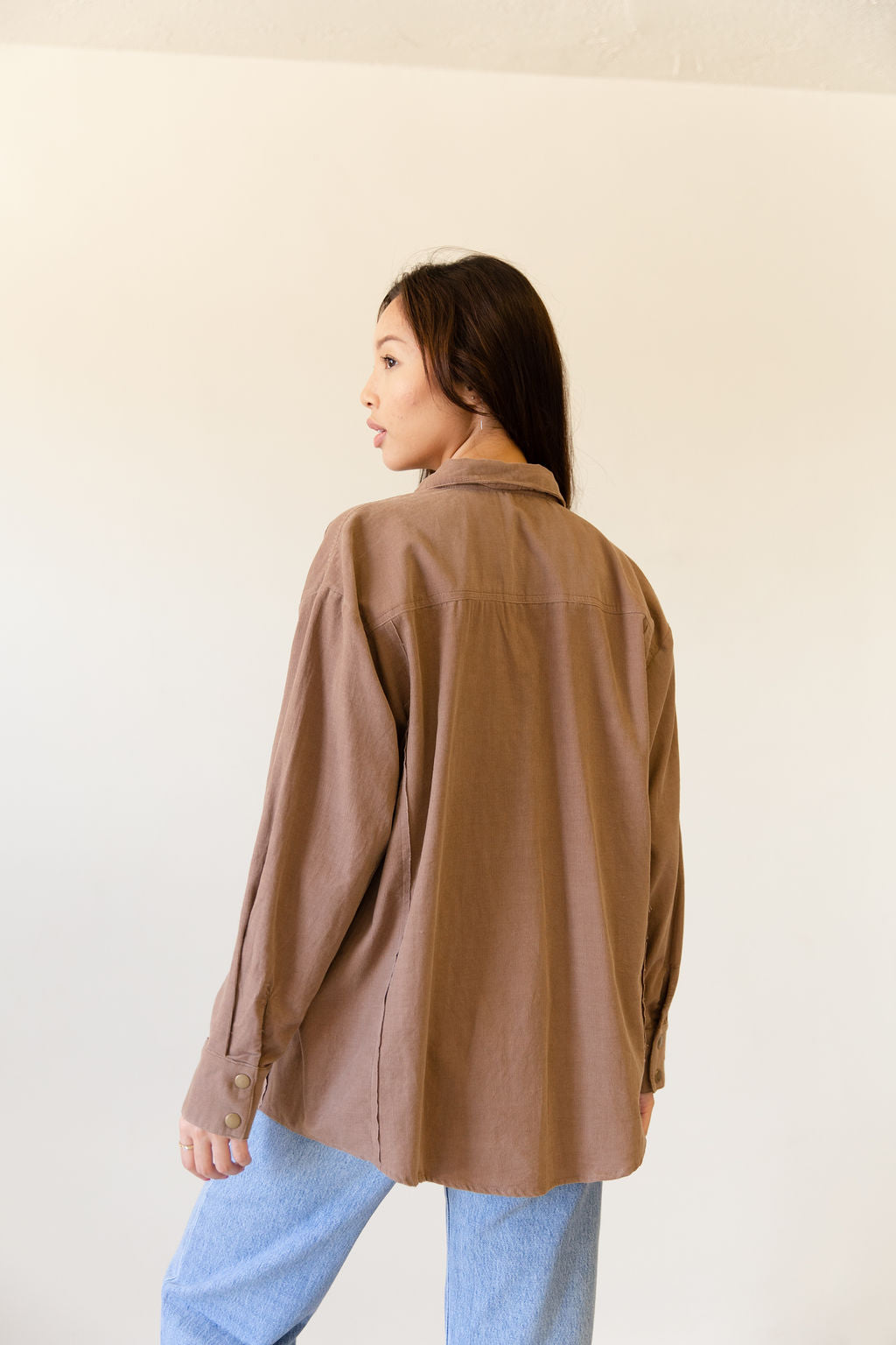 All Happening Long Sleeve Corduroy Shacket by For Good