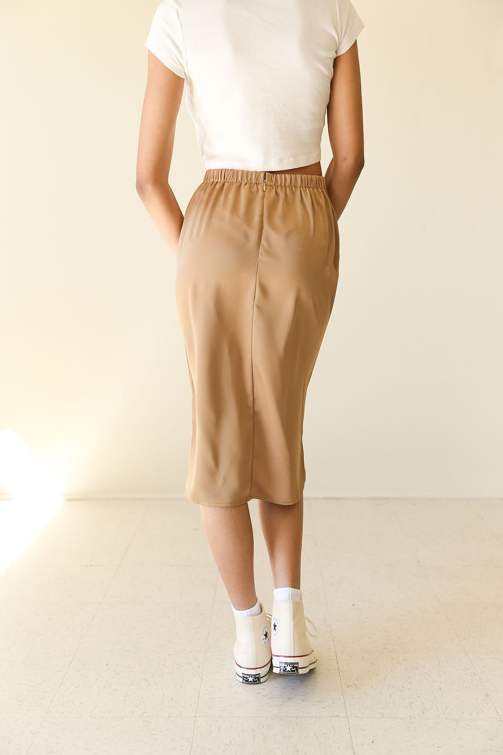 Golden Days Satin Midi Skirt