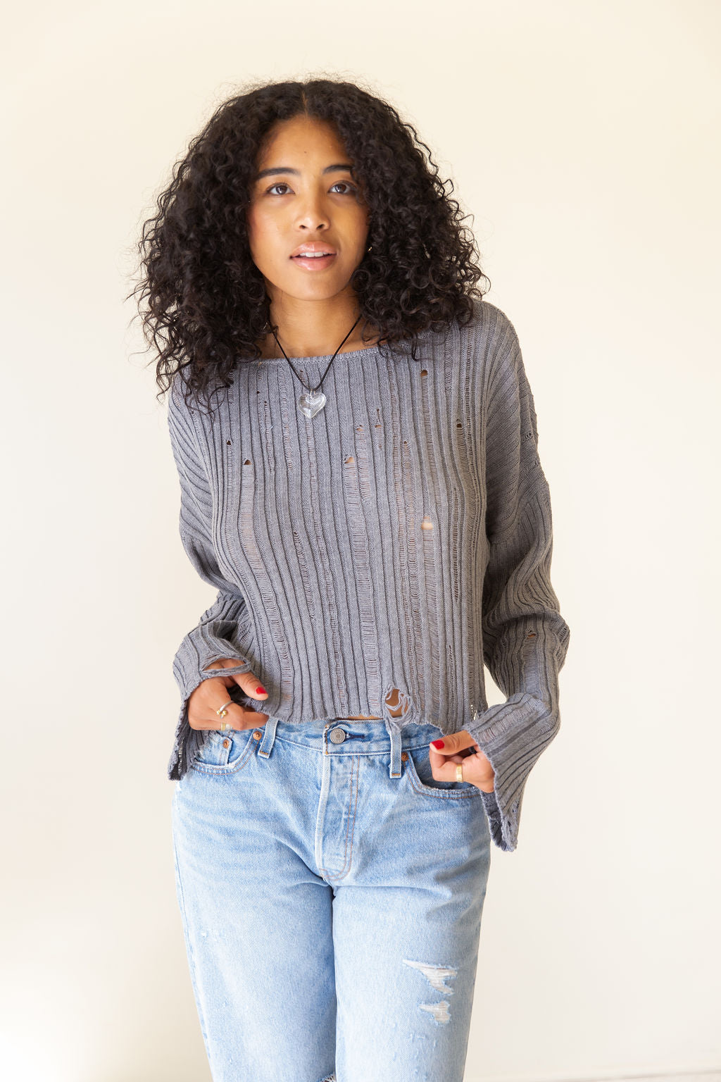 Midnight Rain Distress Knit Sweater