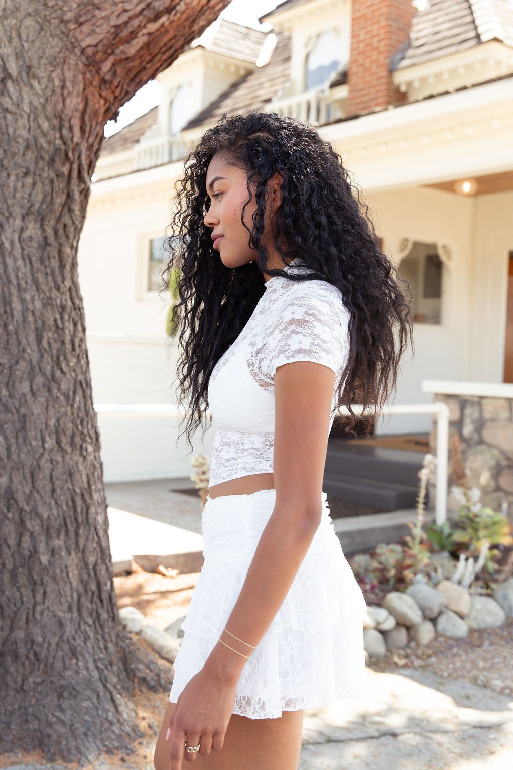 White Floral Lace Crop Top