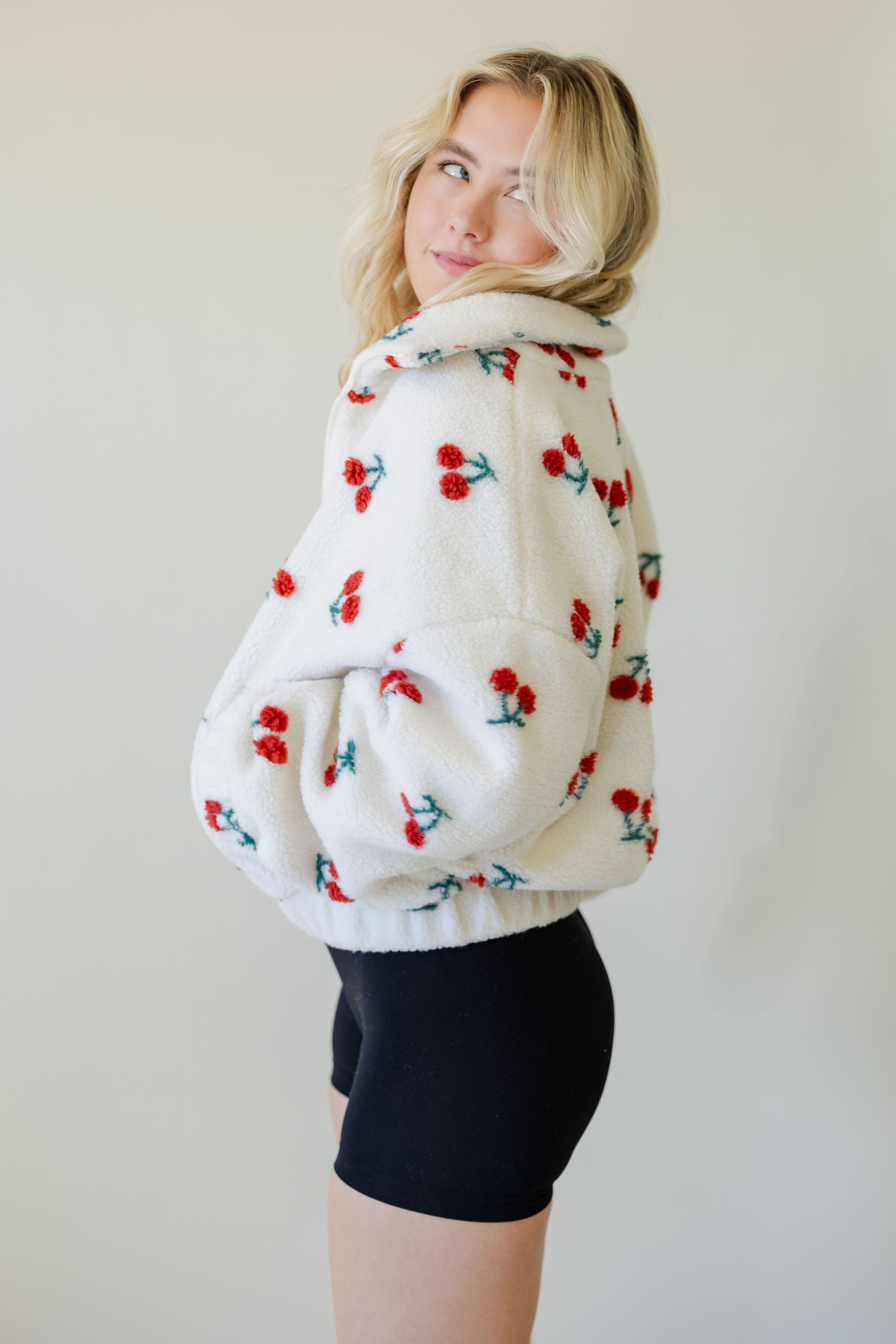 Moving On Cherry Printed Jacket by For Good