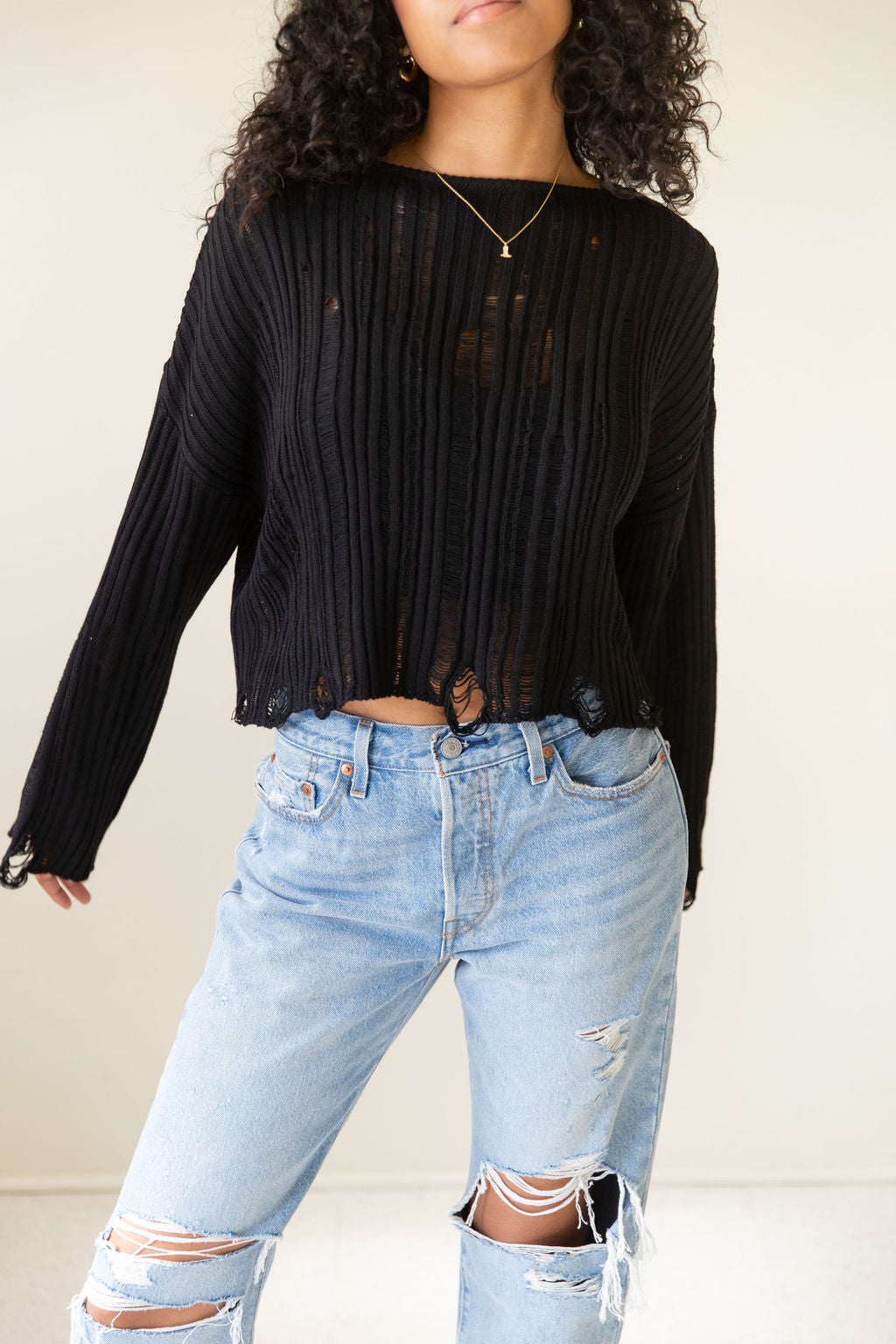 Midnight Rain Distress Knit Sweater