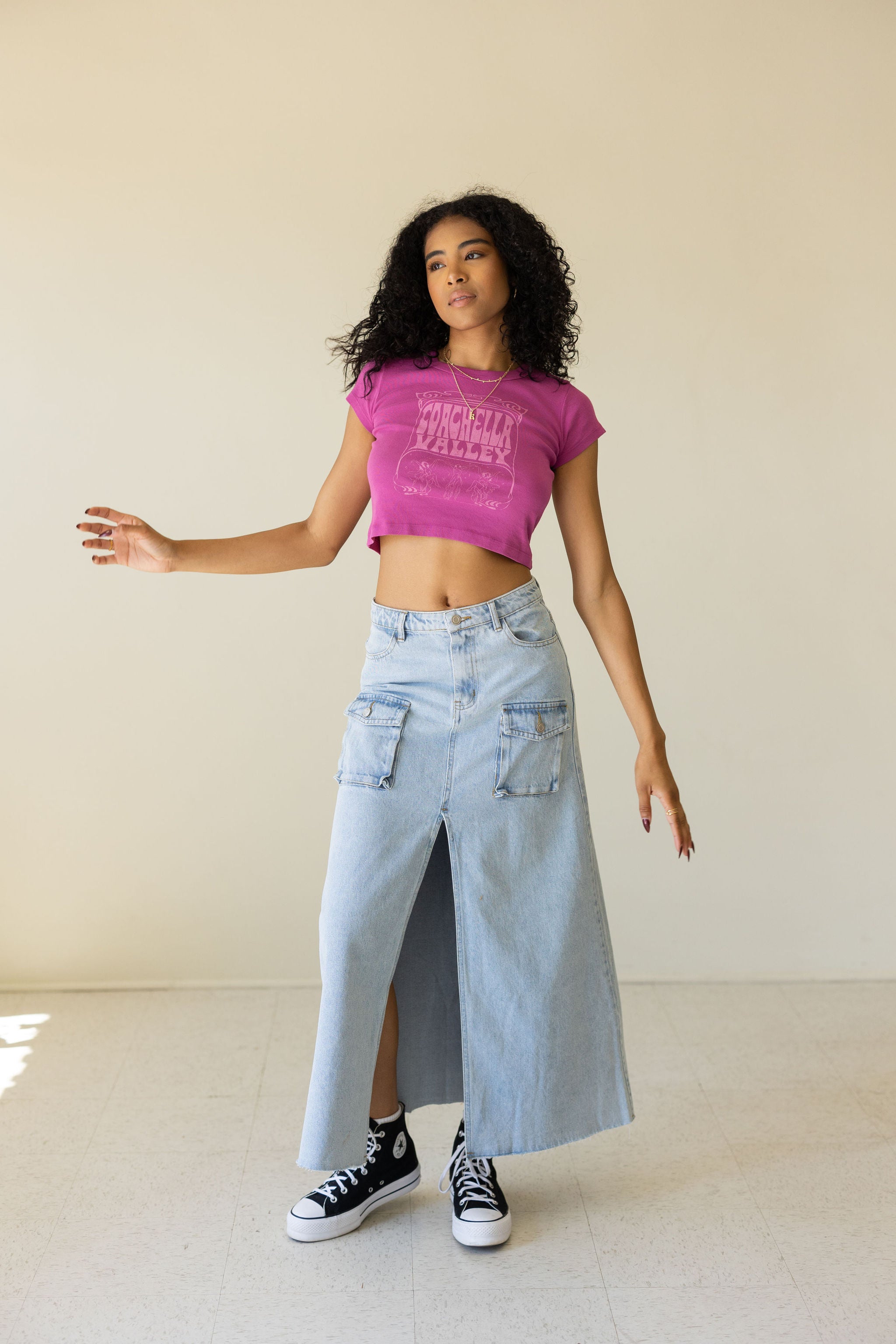Light Wash Denim Maxi Skirt