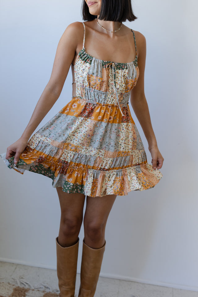Patchwork Floral Mini Dress