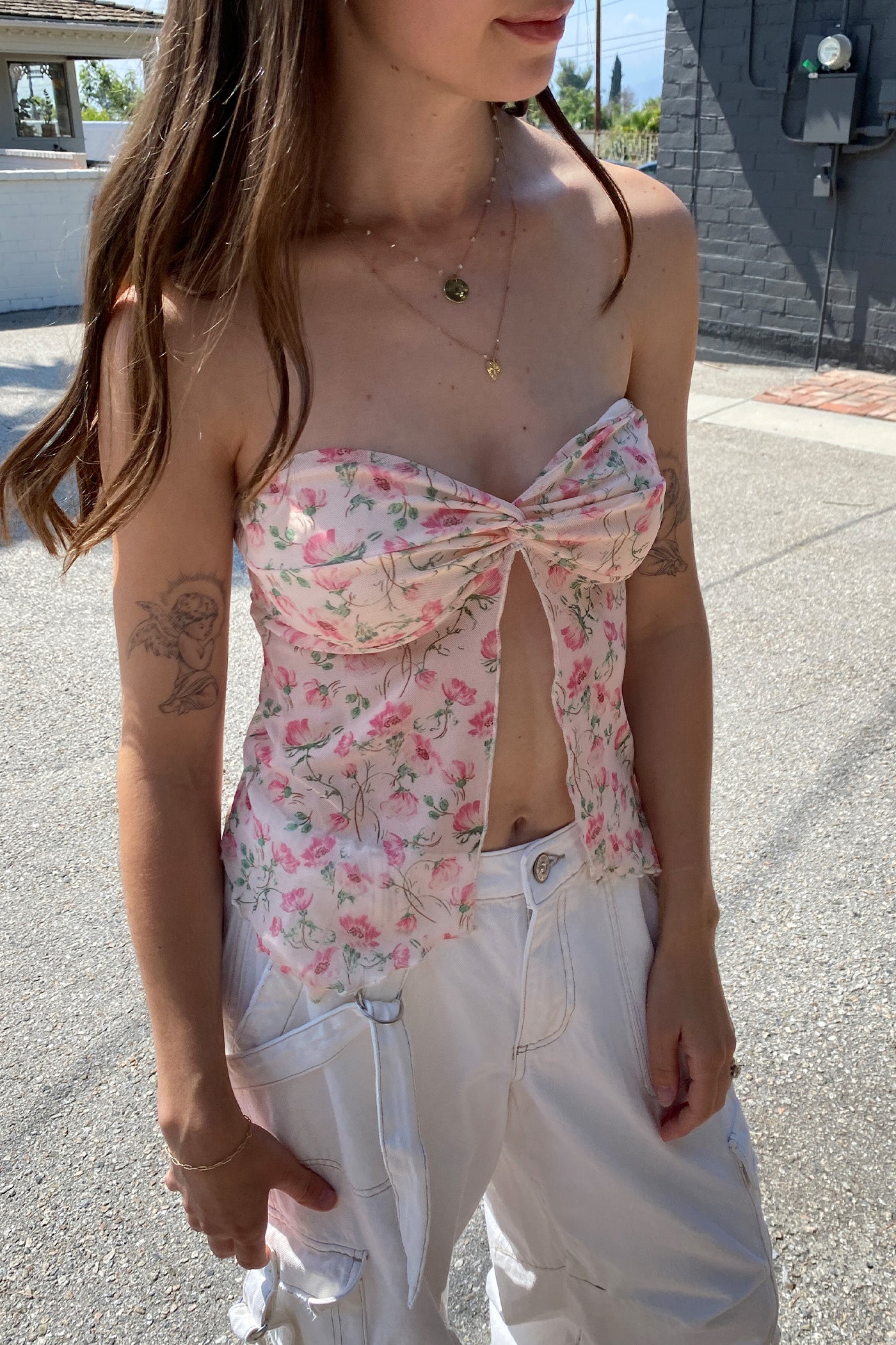 Peach Split Twist Front Tube Top