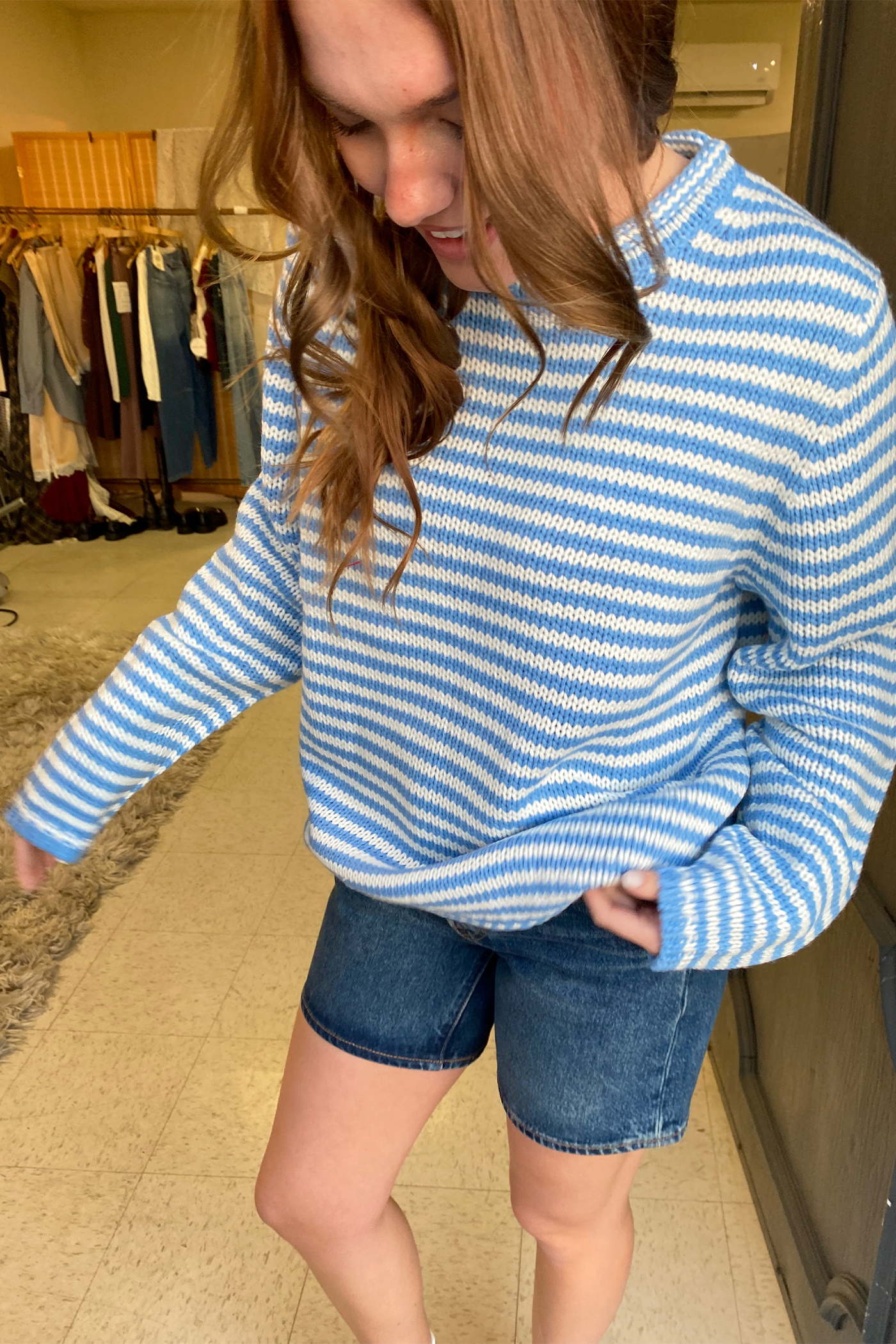 Oversized Crochet Striped Sweater