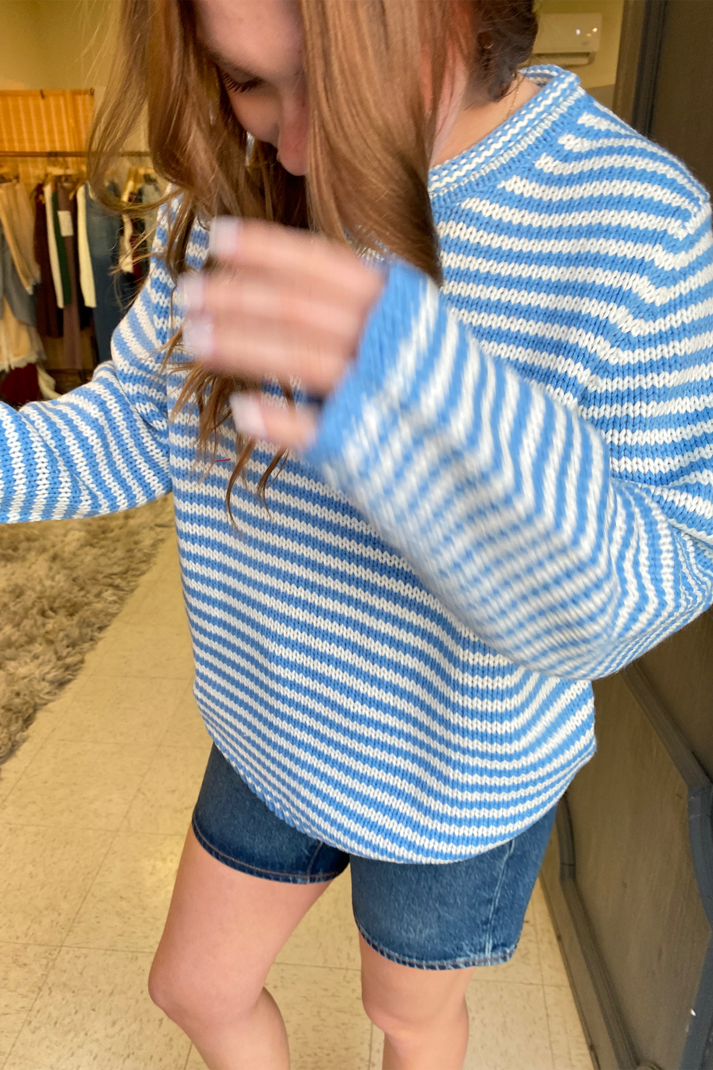 Oversized Crochet Striped Sweater