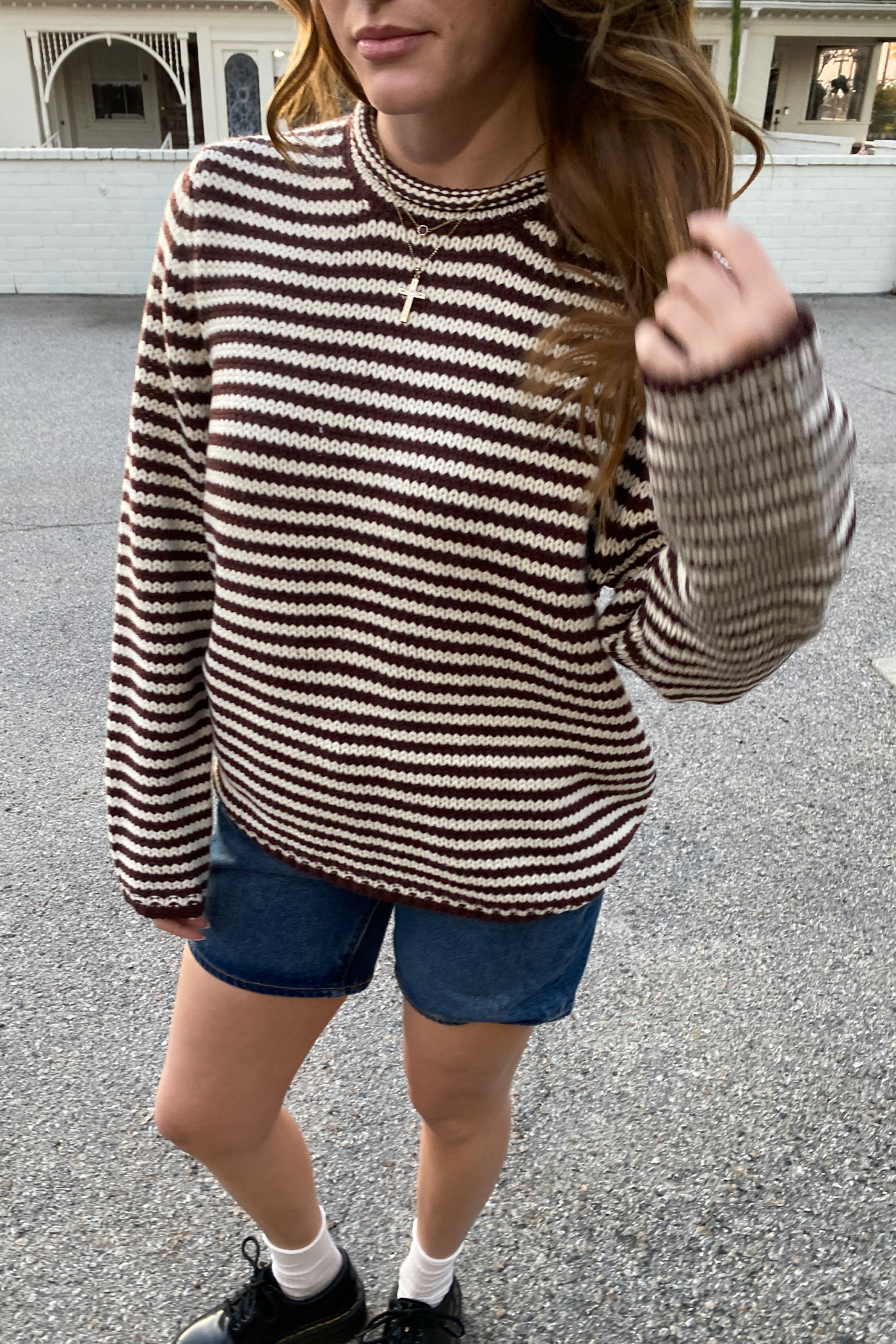 Oversized Crochet Striped Sweater