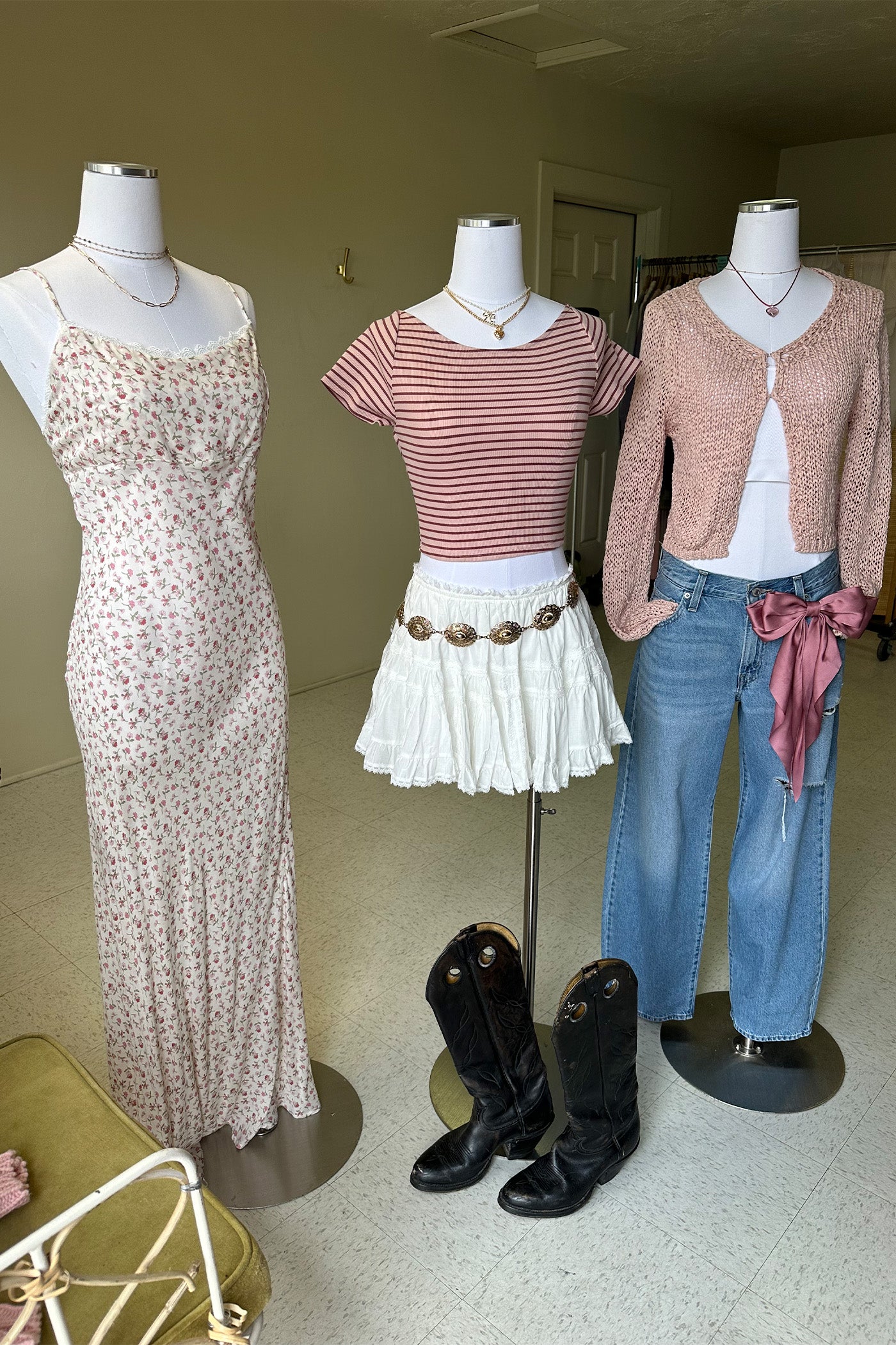 Open Back Baby Tee Pink & Rose Stripe Combo