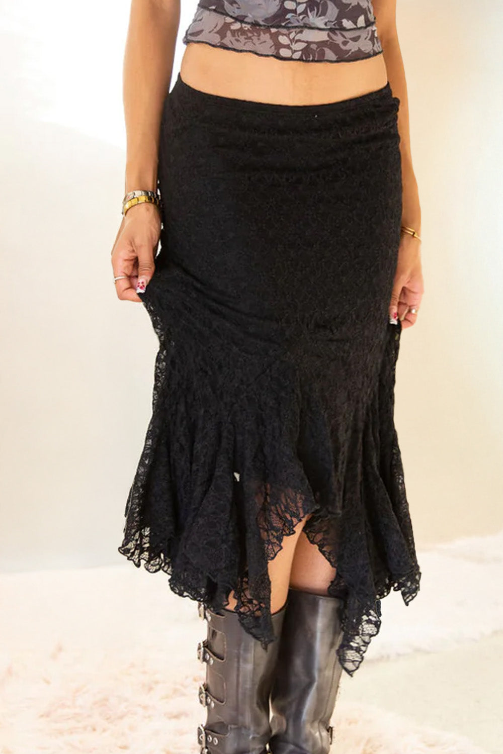 Asymmetrical Lace Midi Skirt