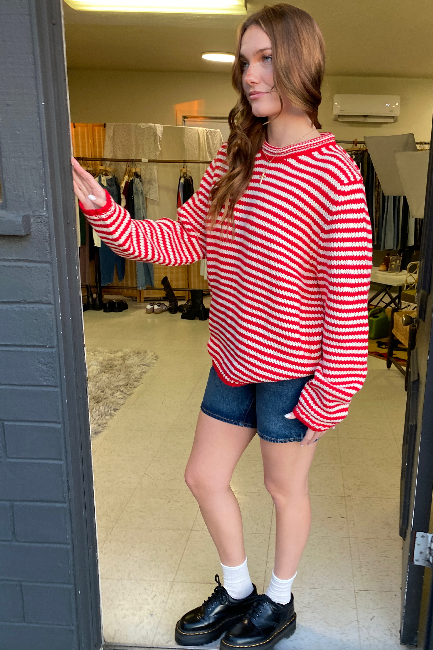 Oversized Crochet Striped Sweater