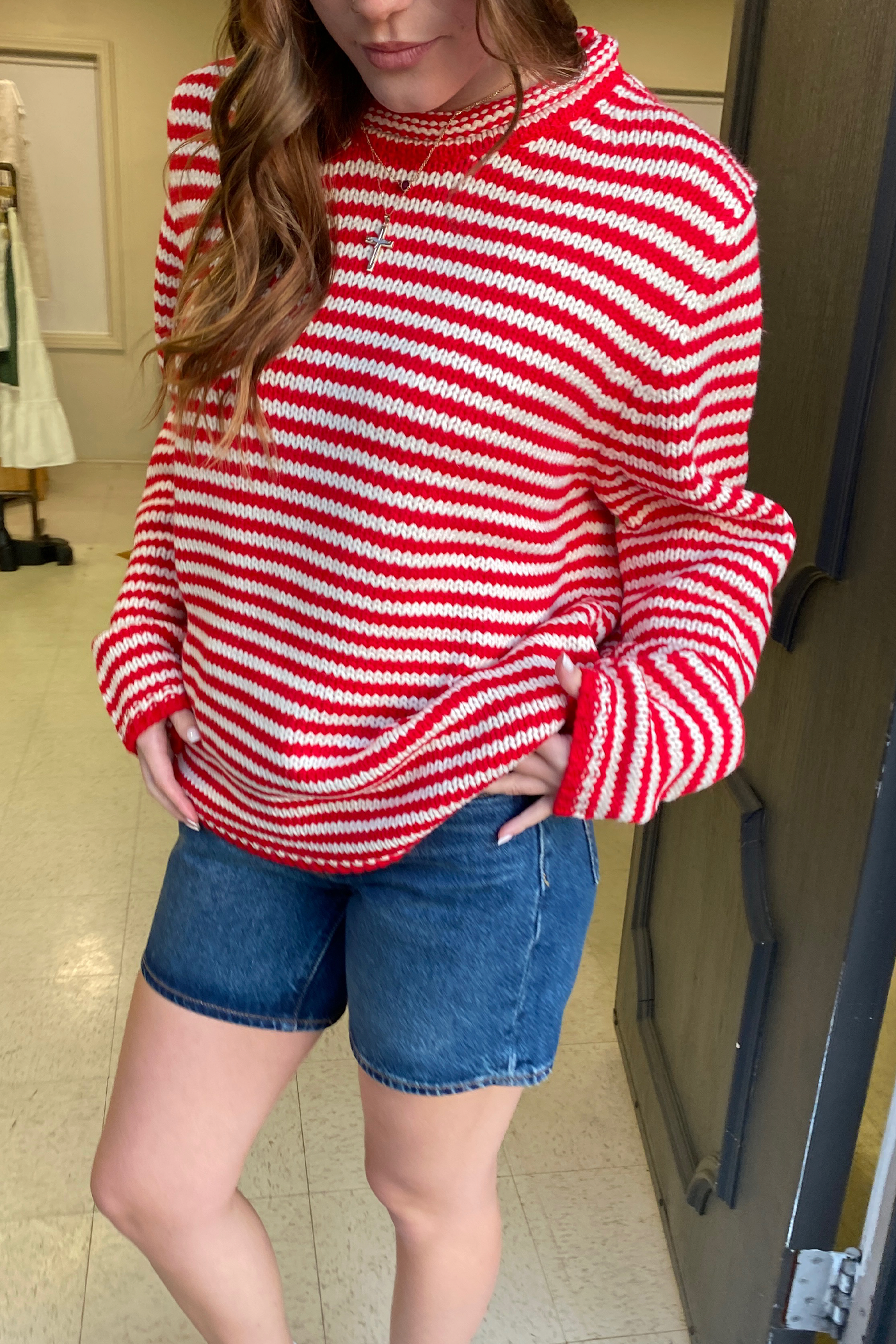 Oversized Crochet Striped Sweater