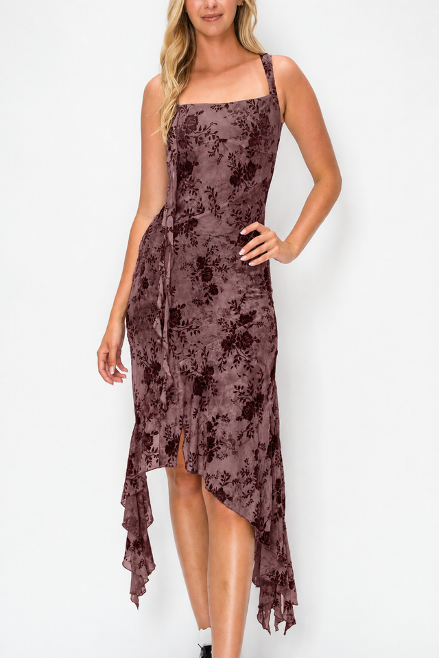 Floral Flocked Handkerchief Dress
