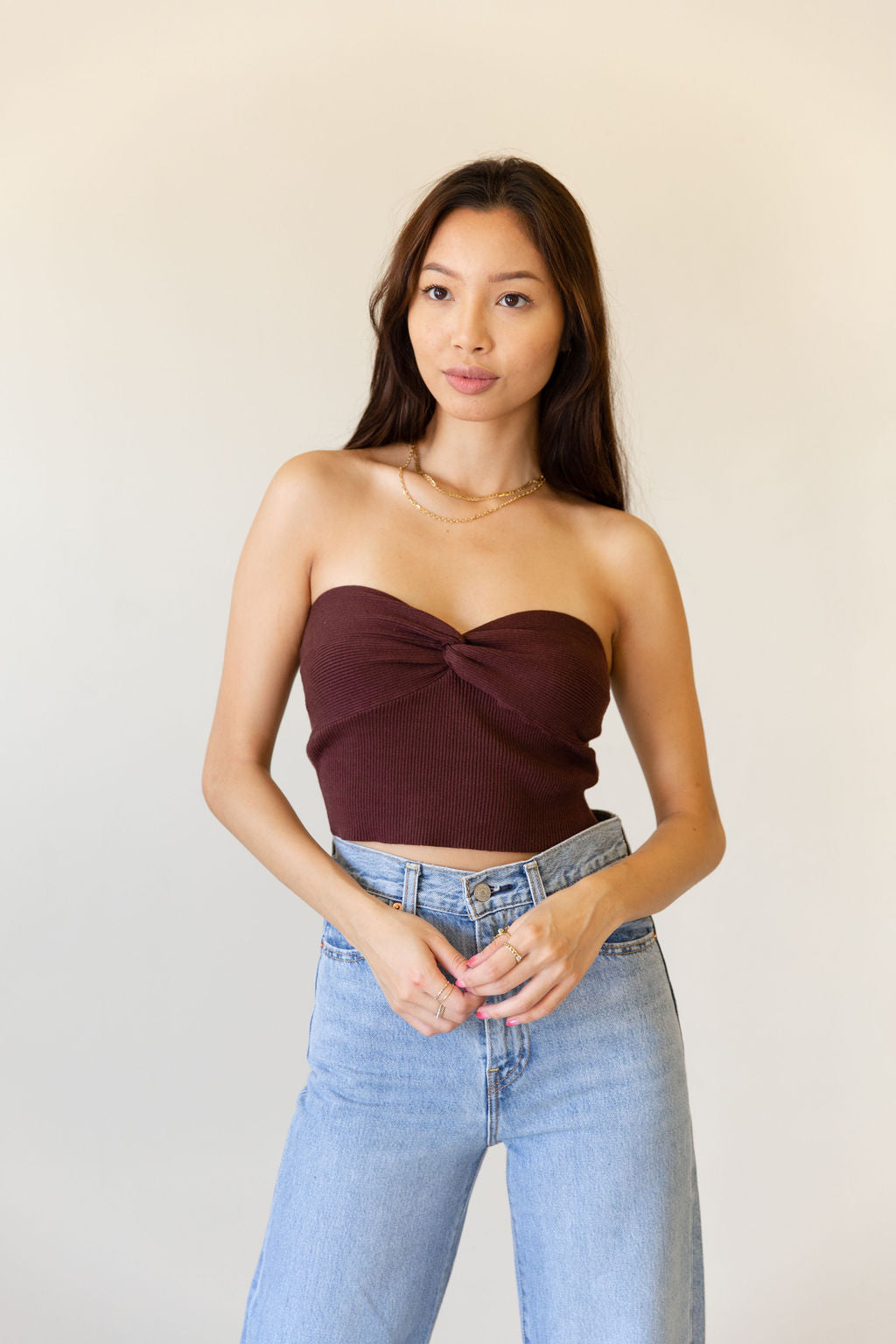 Burning Up Twist Front Strapless Top