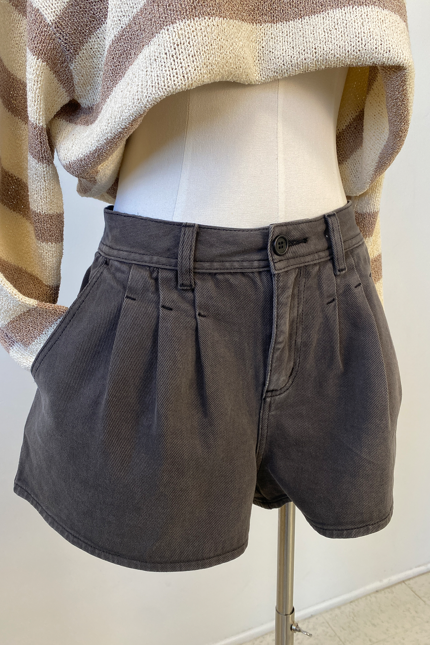 Pleated Denim Shorts by For Good