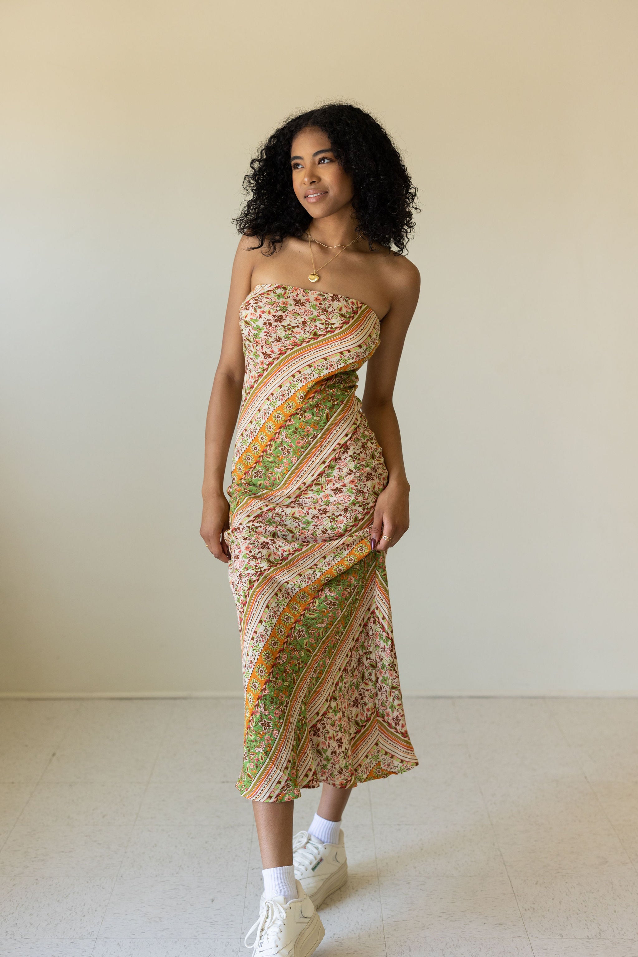 Green Natural Strapless Maxi Dress