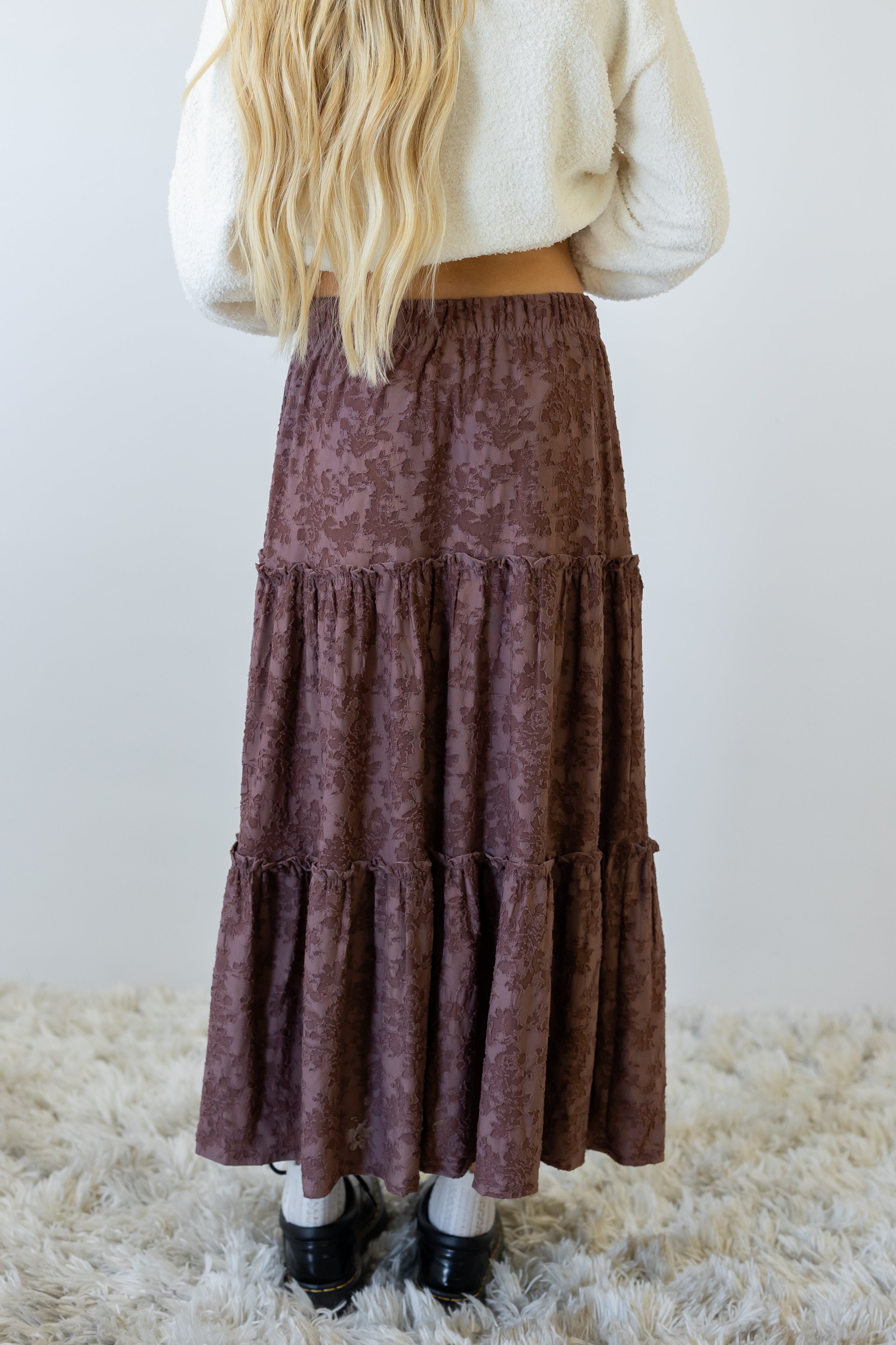 Textured Floral Tiered Maxi Skirt