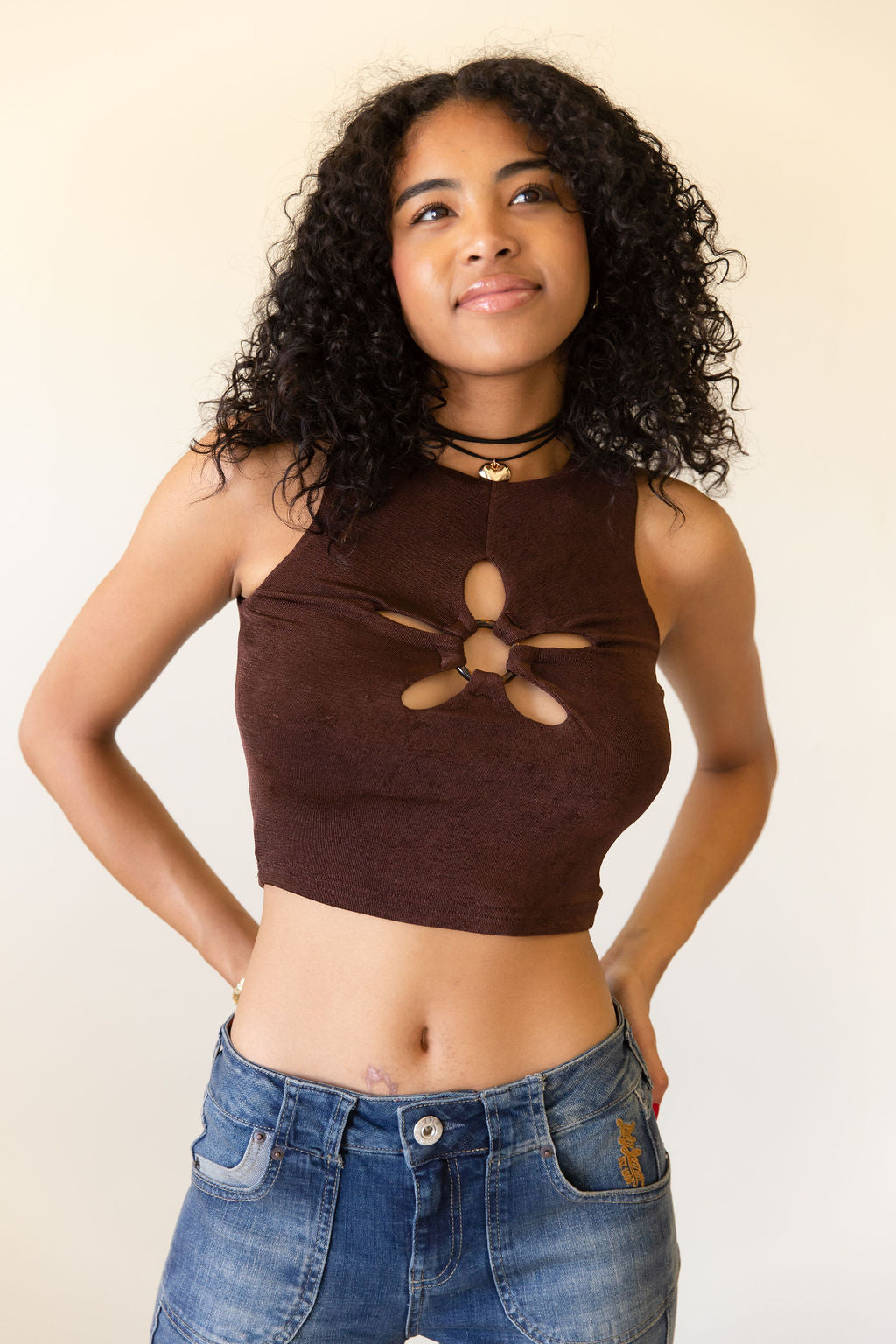 Not Worried Daisy Cutout Crop Top