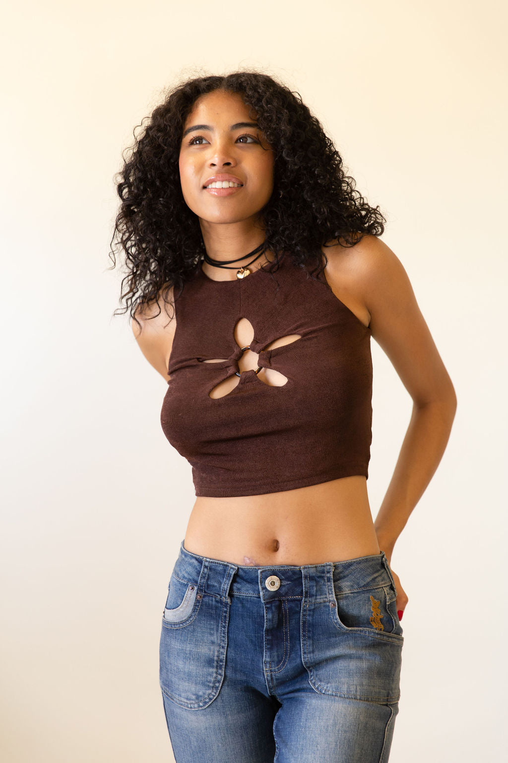 Not Worried Daisy Cutout Crop Top