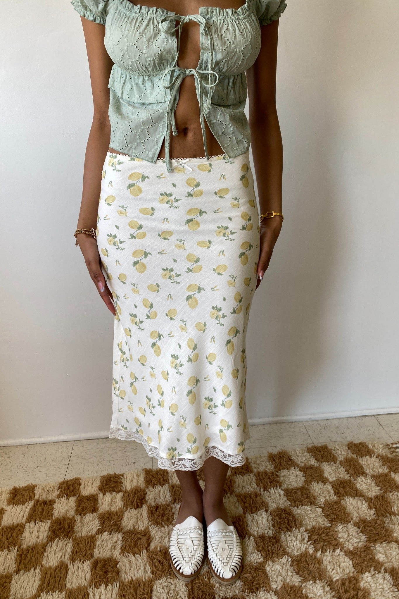 Lemon Print Midi Skirt
